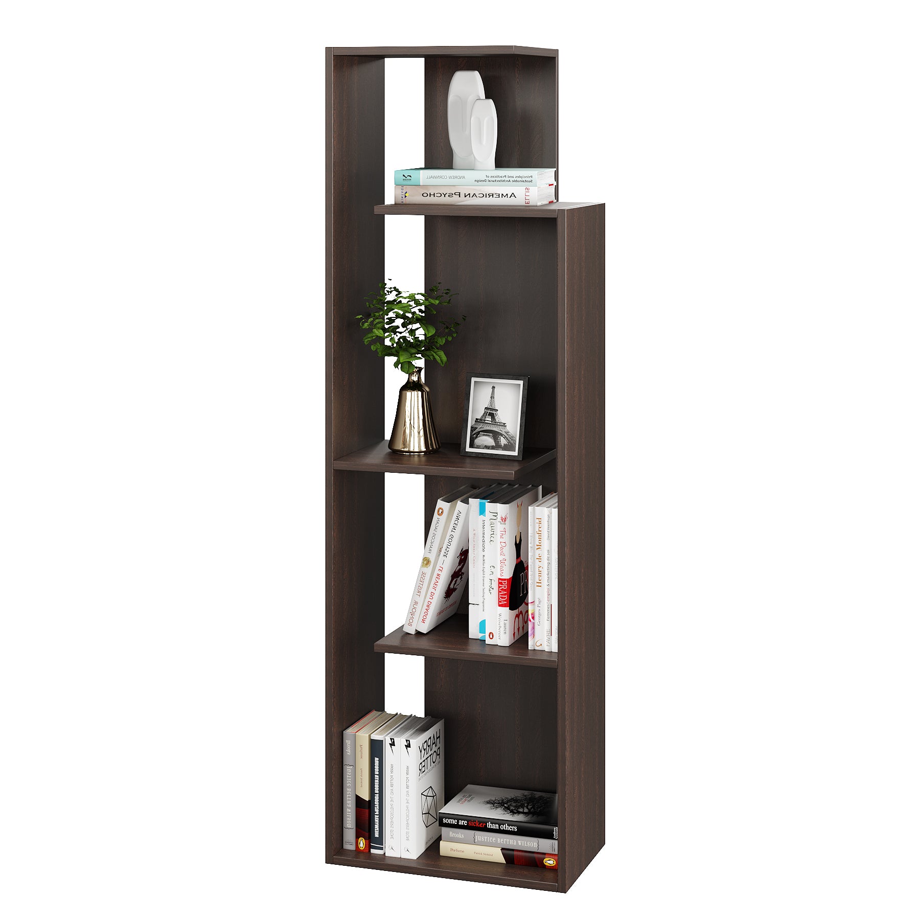 Carren Wooden Book Shelf for Books, Book Shelf Rack for Home Library, Corner Shelf for Living Room, Study Room & Office Furniture (Wenge)