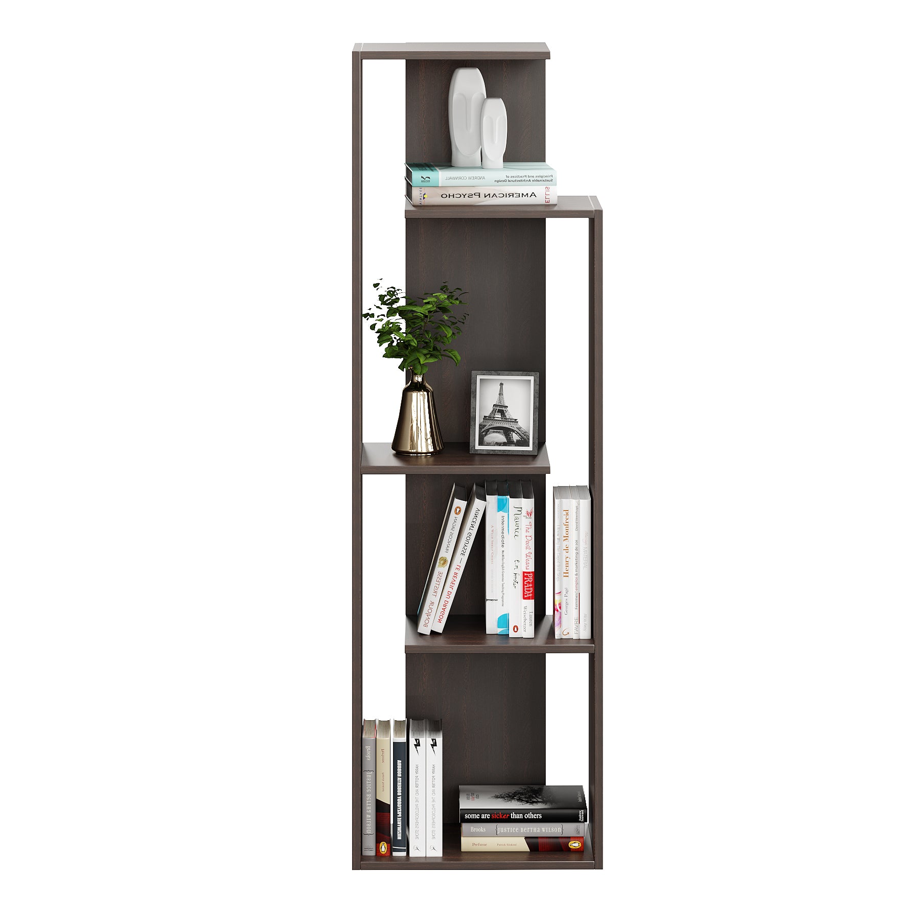 Carren Wooden Book Shelf for Books, Book Shelf Rack for Home Library, Corner Shelf for Living Room, Study Room & Office Furniture (Wenge)
