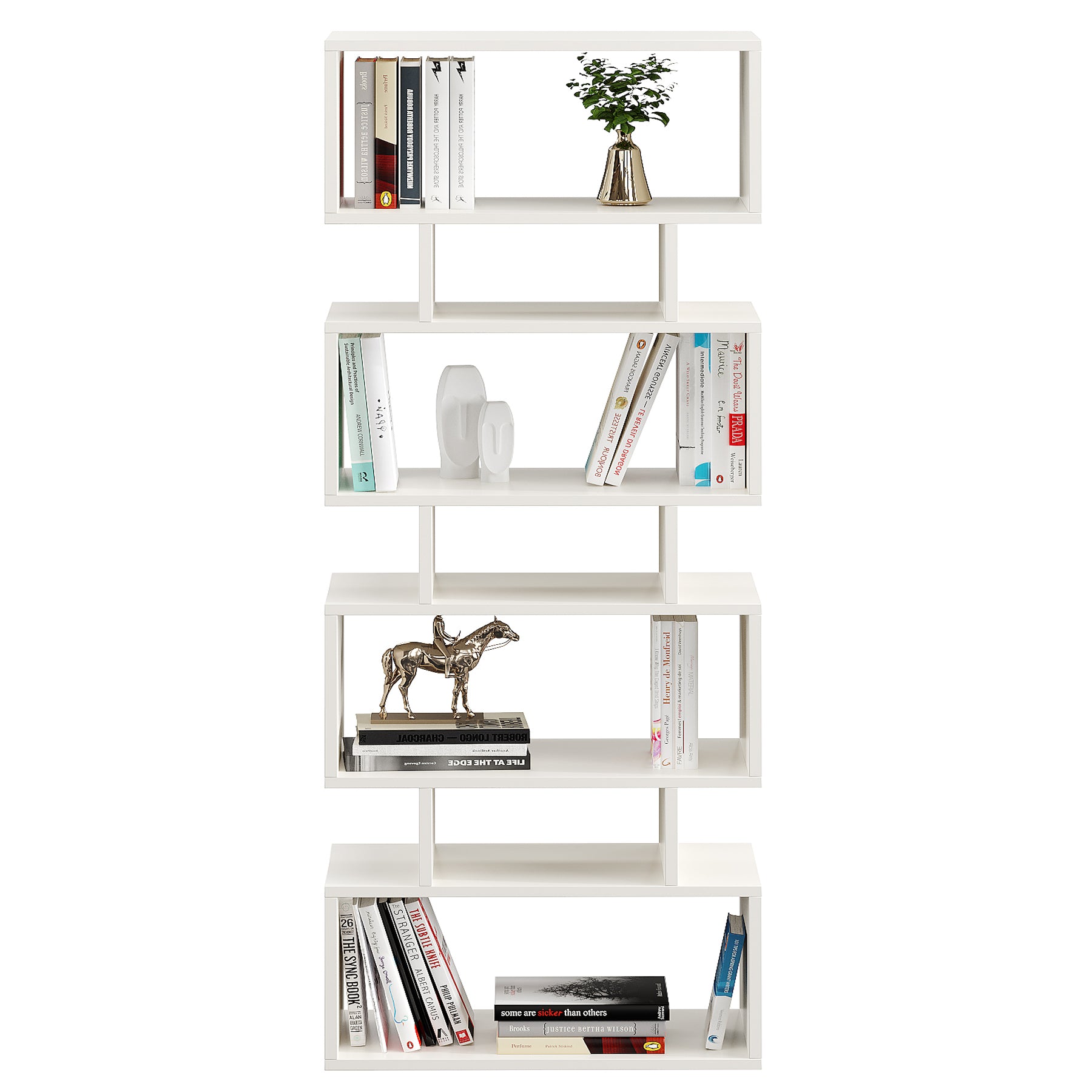 Forrel Wooden Book Shelf for Books, Book Shelf Rack for Home Library, Corner Shelf for Living Room, Study Room & Office Furniture (White)