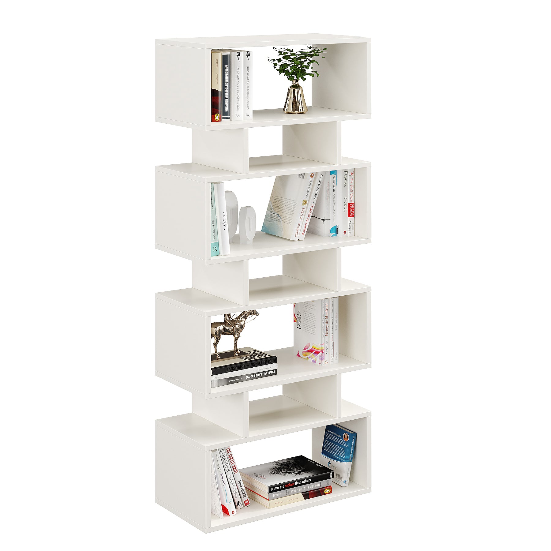 Forrel Wooden Book Shelf for Books, Book Shelf Rack for Home Library, Corner Shelf for Living Room, Study Room & Office Furniture (White)