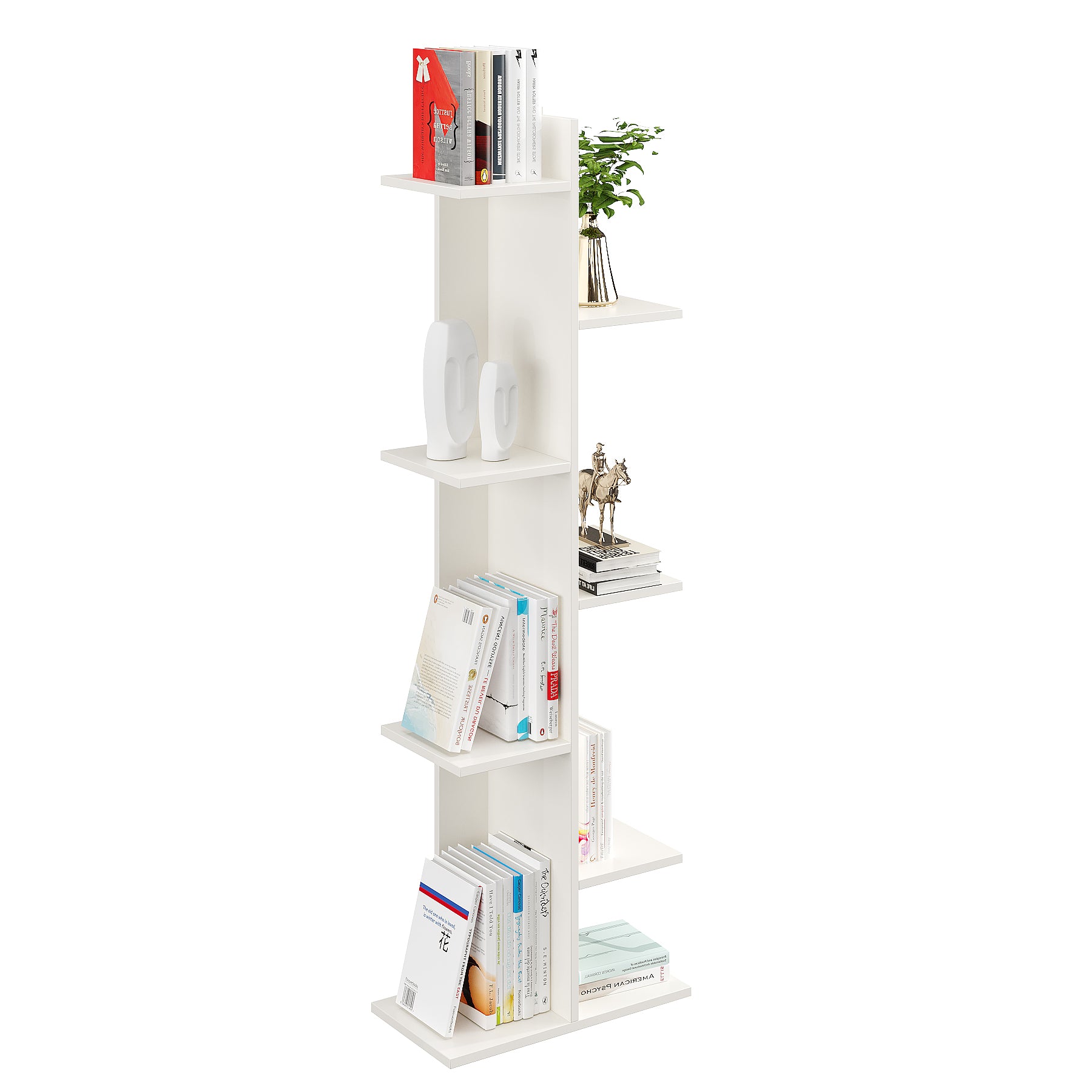 Harvel Wooden Book Shelf for Books, Book Shelf Rack for Home Library, Corner Shelf for Living Room, Study Room & Office Furniture (White)