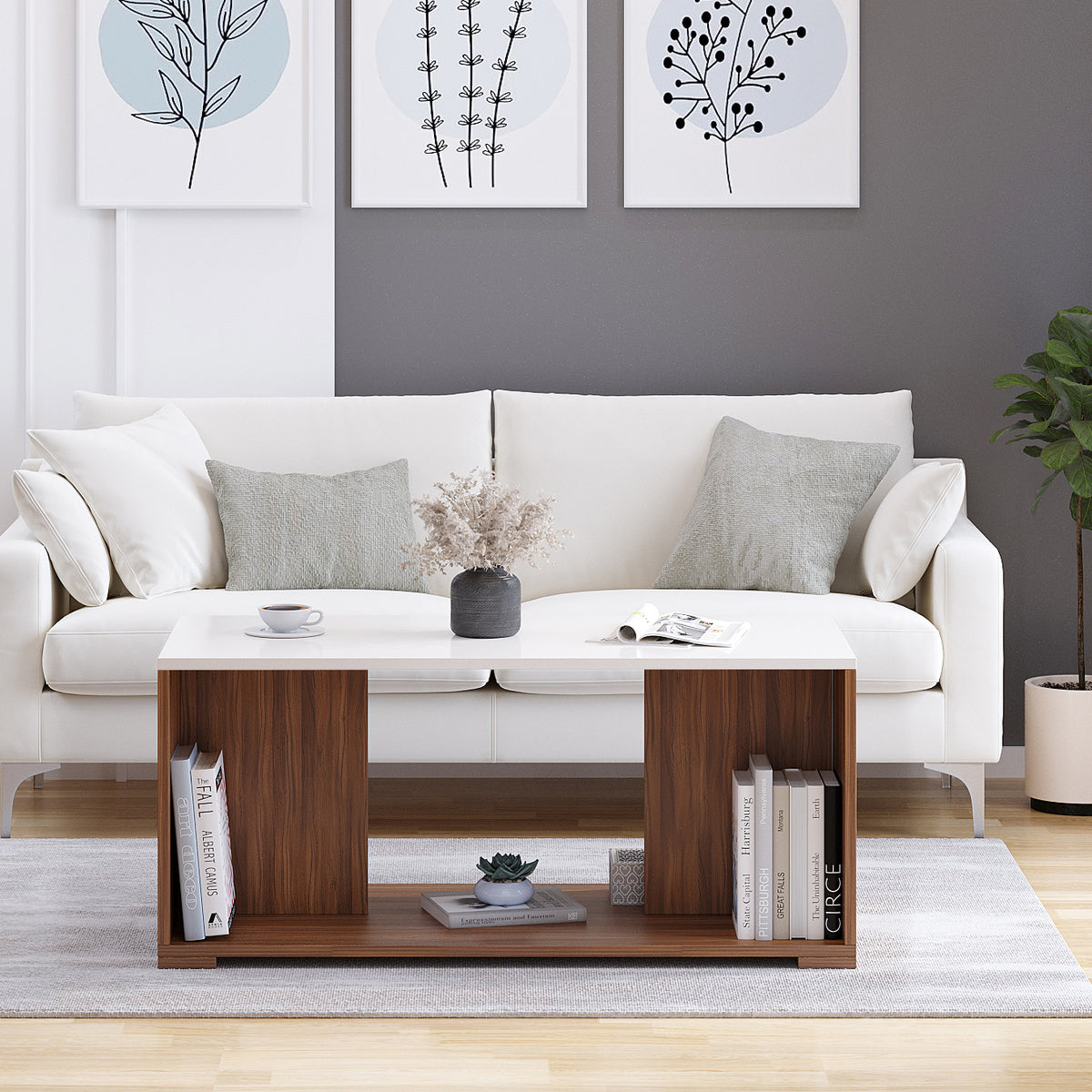 Furneser Hexxa Coffee Table with Storage, Engineered Wood Center Table ...