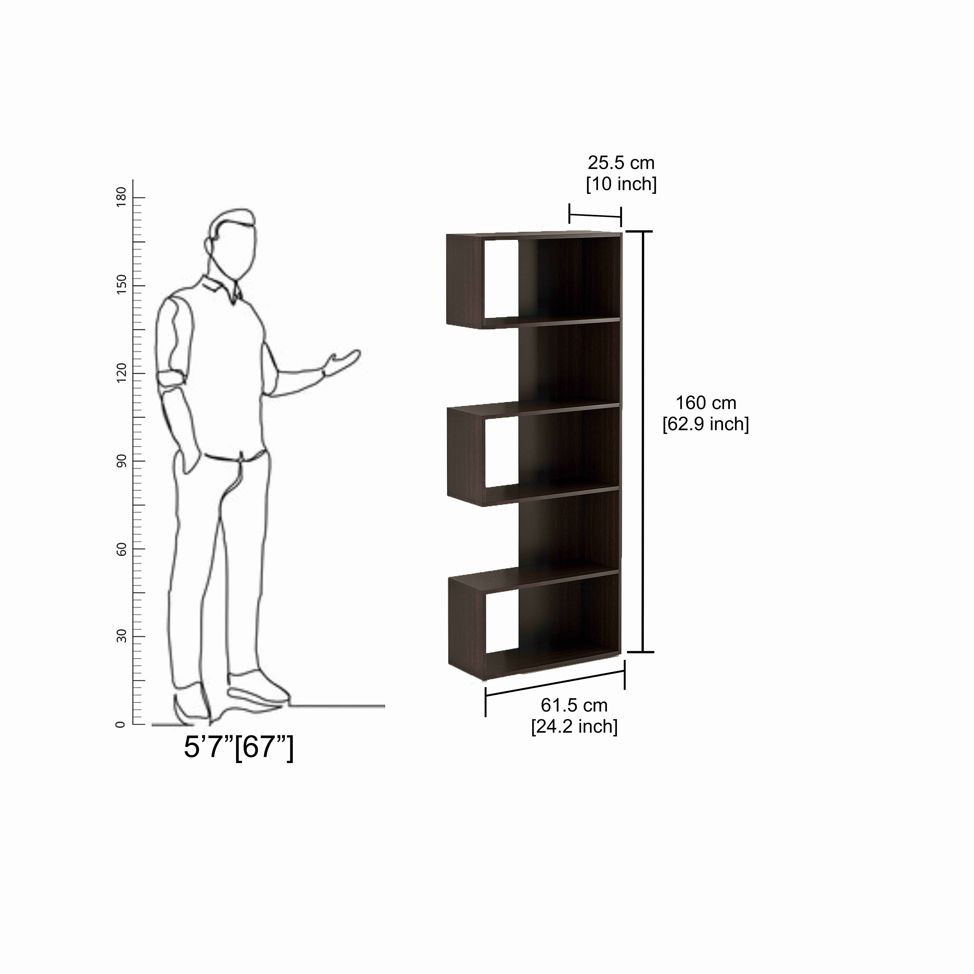 Edward Wooden Book Shelf for Books, Book Shelf Rack for Home Library, Corner Shelf for Living Room, Study Room & Office Furniture (Wenge)