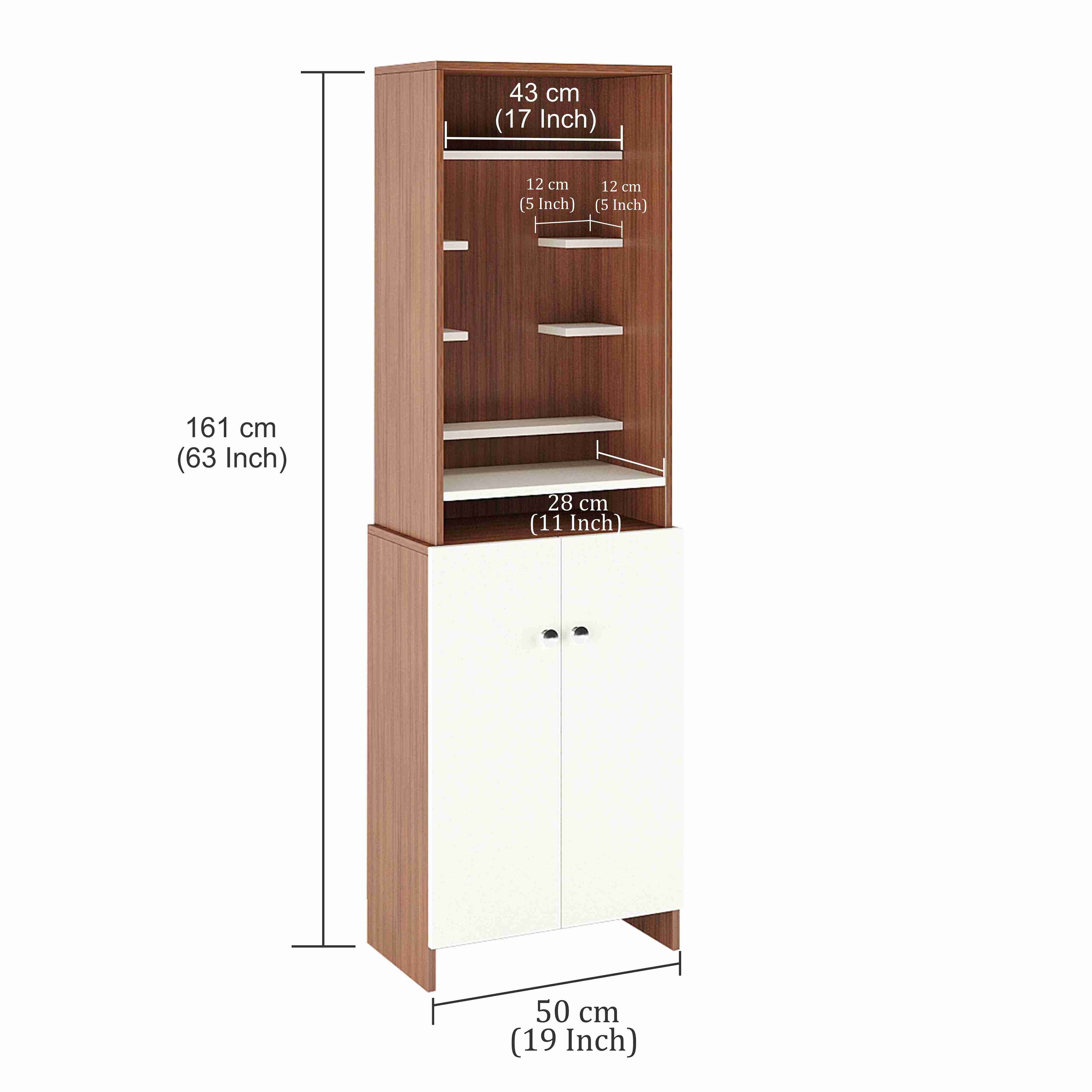 Shrisha Mandir for Home, Modern Temple for Home & Office, Prayer Cabinet Puja Stand Shelf in Exotic Teak & White