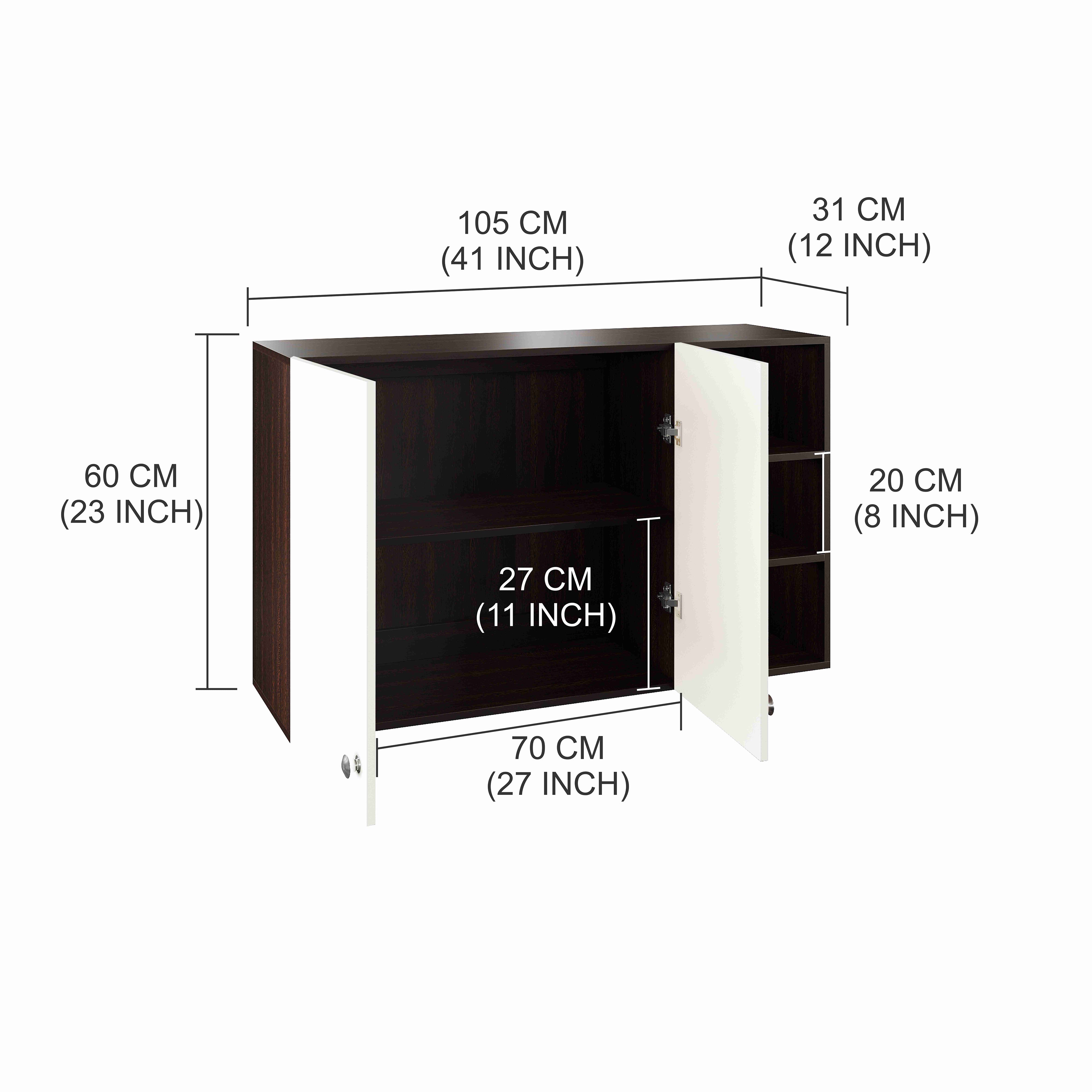 Lismore Wall Mount Wooden Kitchen Cabinet Storage Rack Shelf Organizer with Door in Wenge & White Finish
