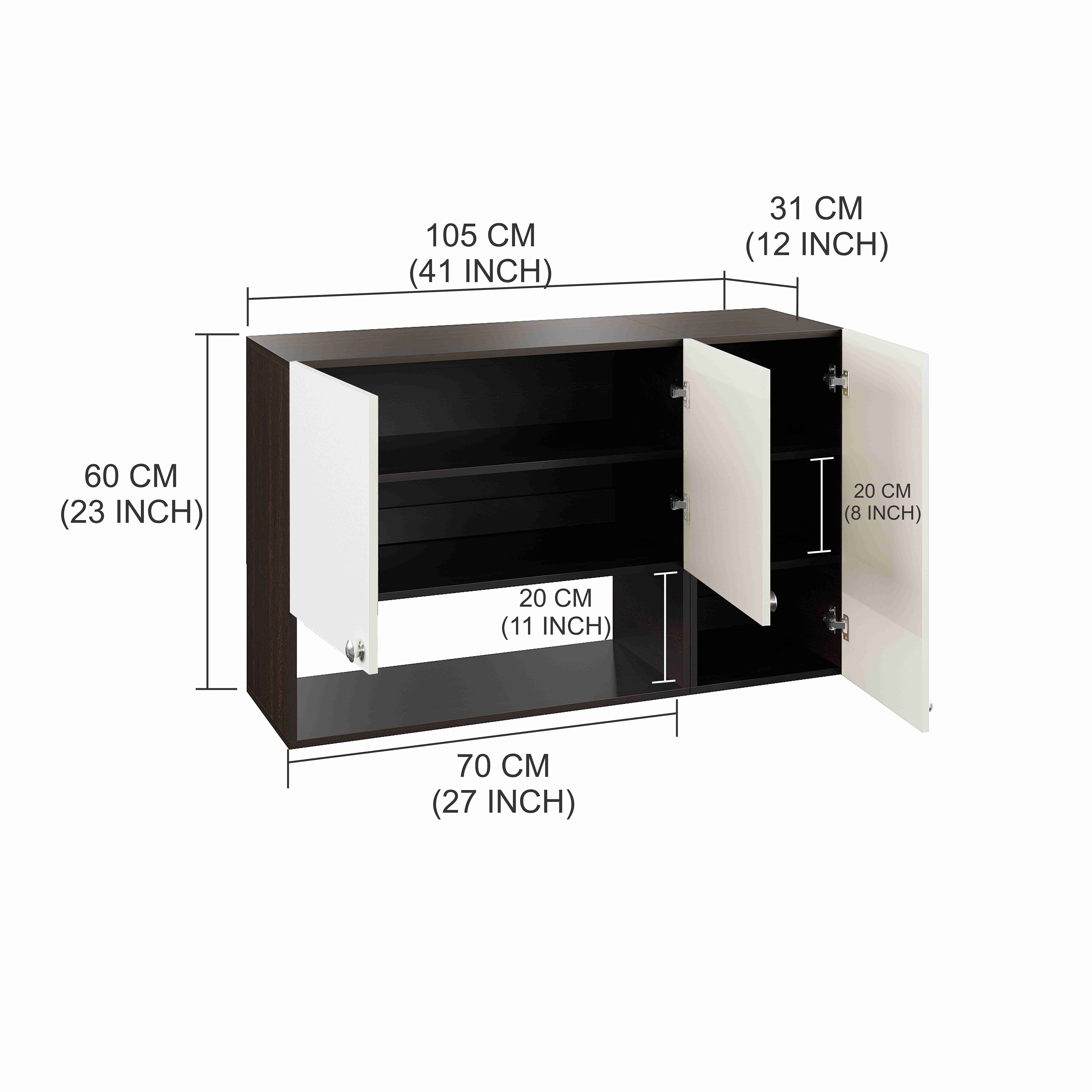 Diana Wall Mount Wooden Kitchen Cabinet Storage Rack Shelf Organizer with Door in Wenge & White Finish