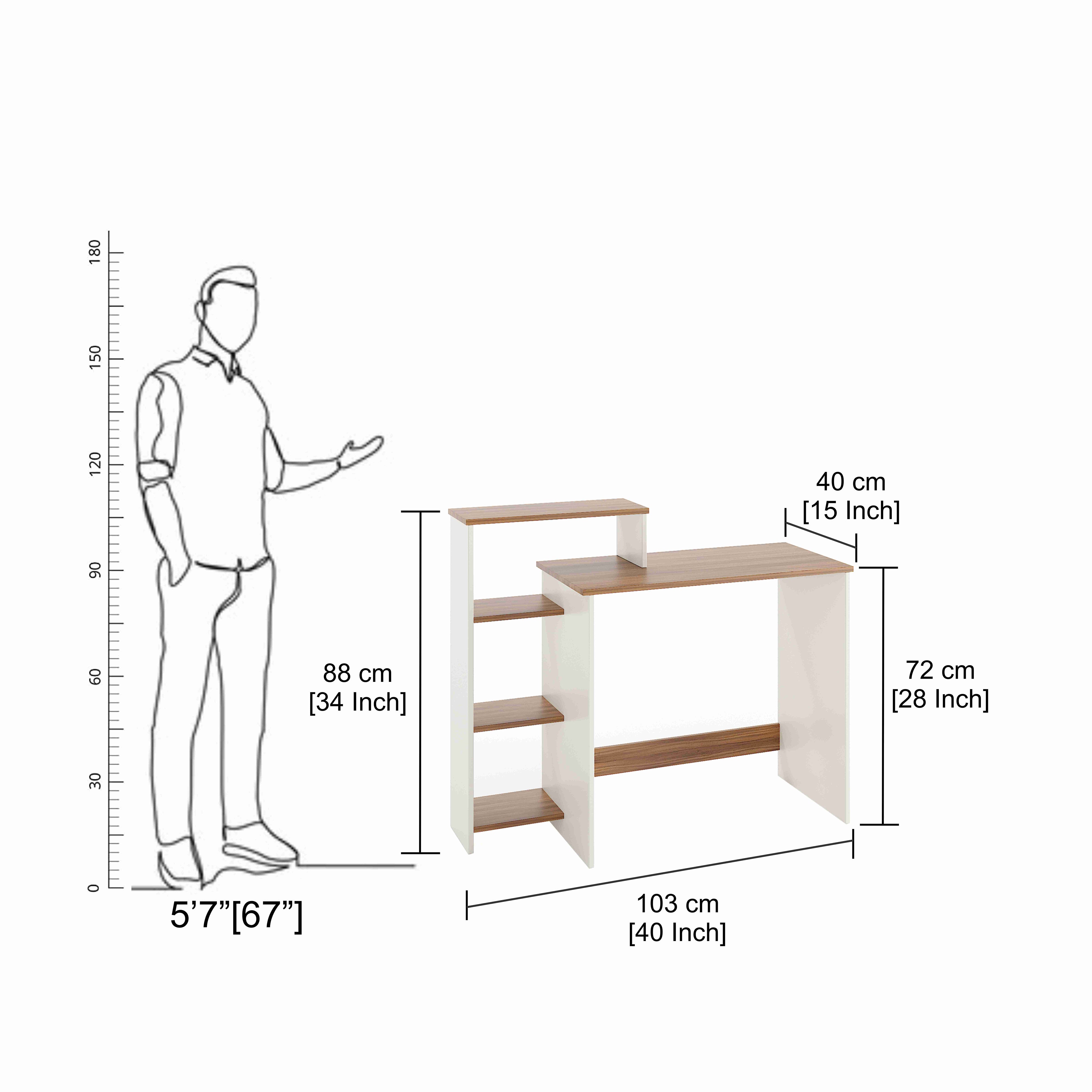Austin Engineered Wood Study Table, Workstation, Computer, Laptop, WFH Office Desk, Gaming Table with Storage (Exotic Teak & White)