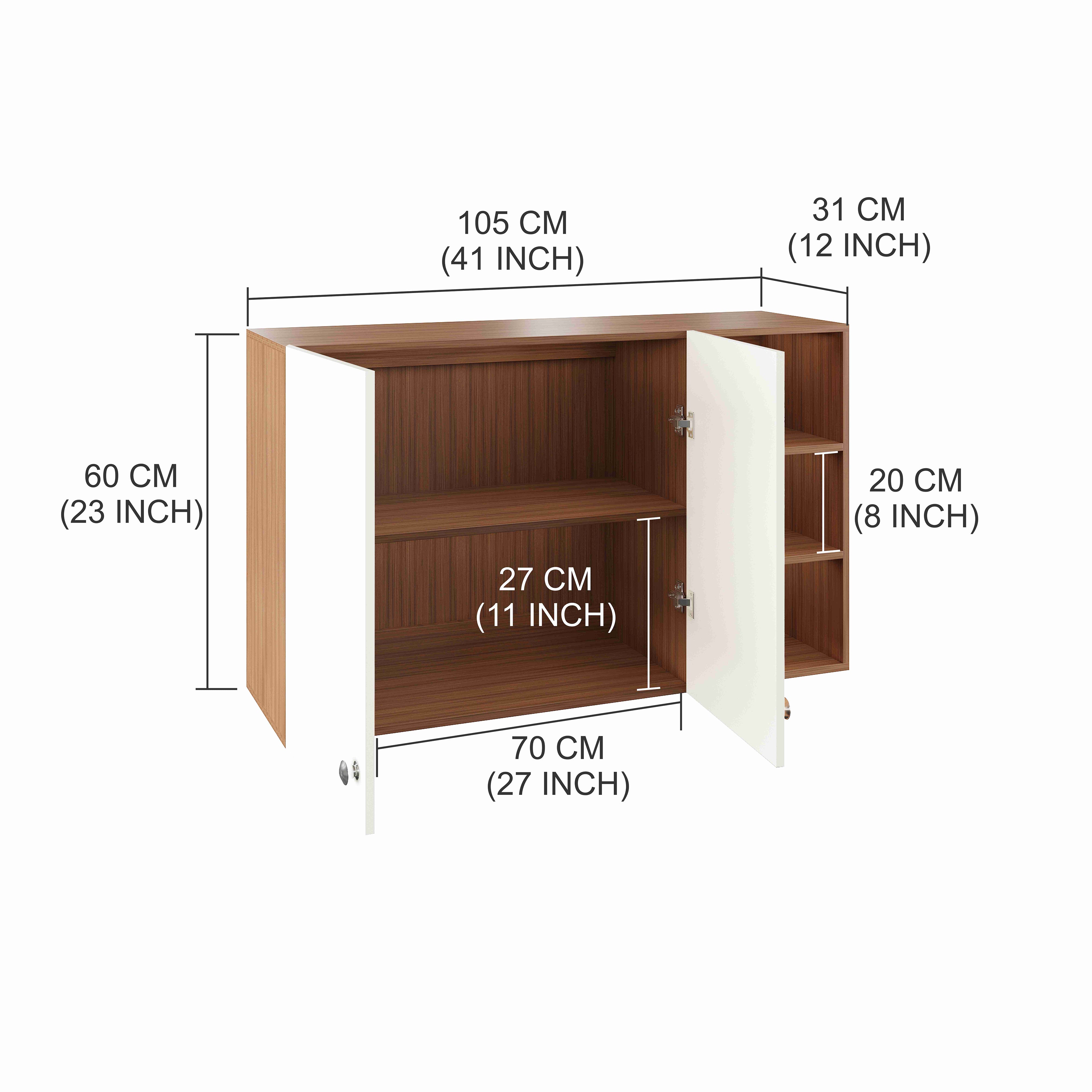 Lismore Wall Mount Wooden Kitchen Cabinet Storage Rack Shelf Organizer with Door in Exotic Teak & White Finish
