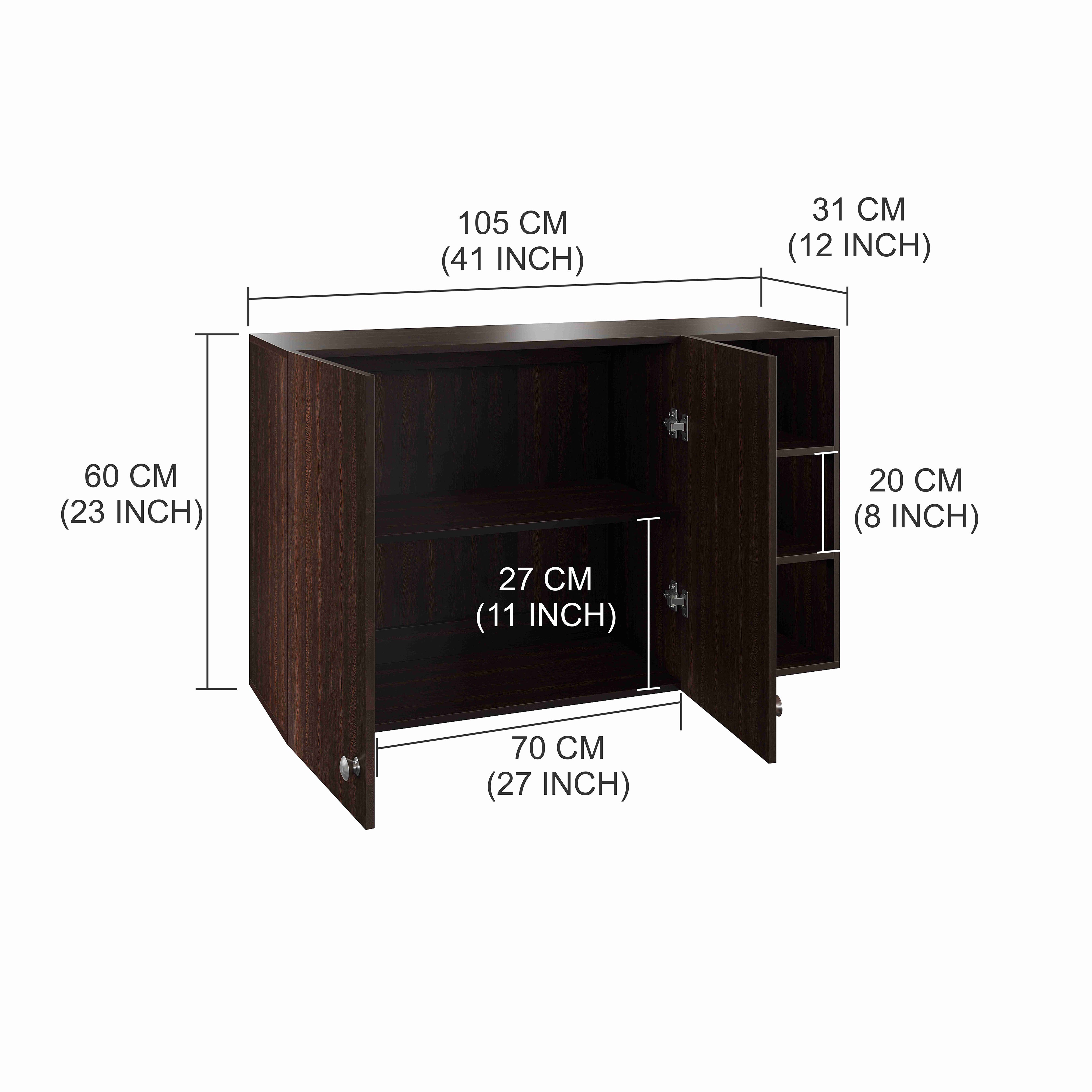 Lismore Wall Mount Wooden Kitchen Cabinet Storage Rack Shelf Organizer with Door in Wenge Finish