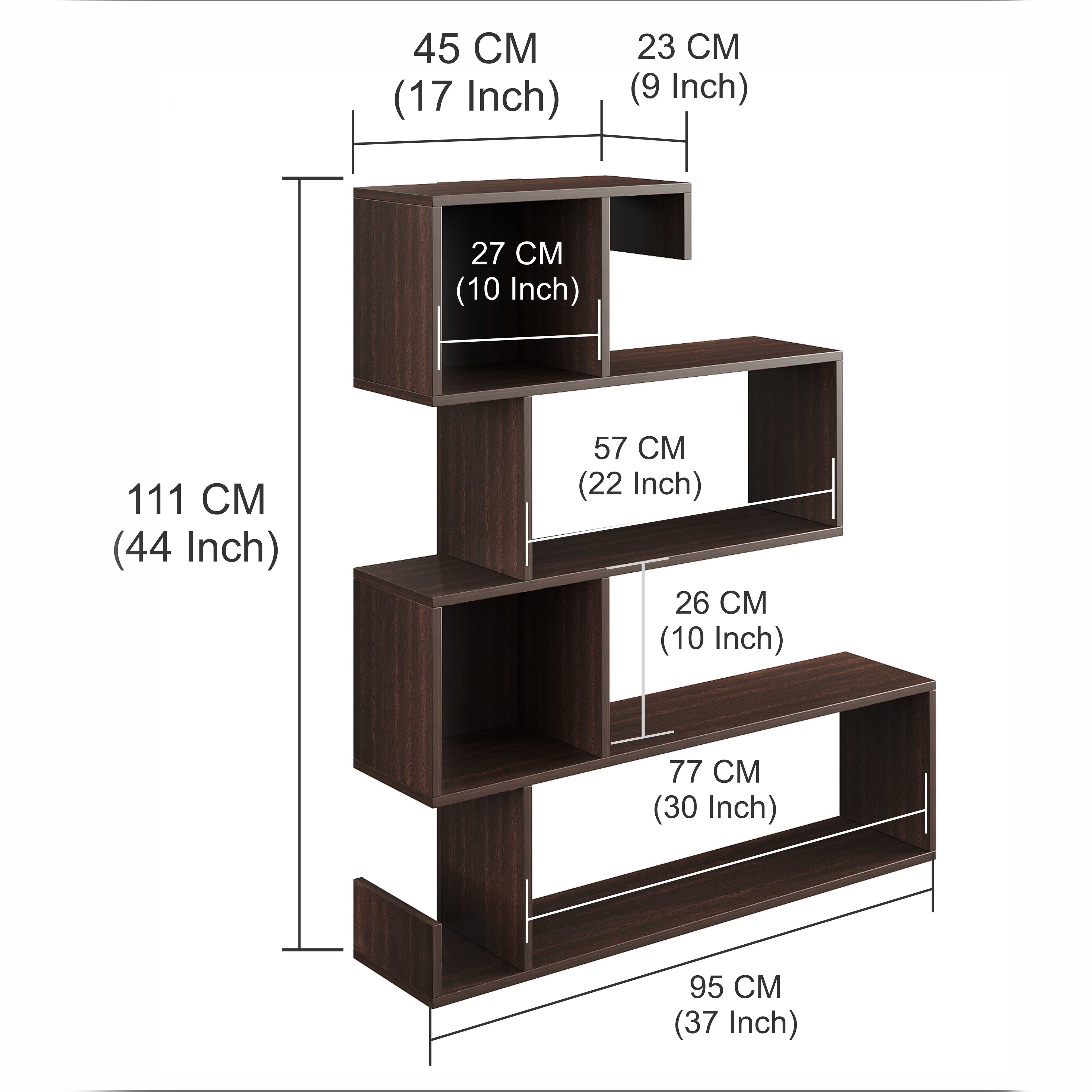 Allesia Wooden Book Shelf for Books, Book Shelf Rack for Home Library, Corner Shelf for Living Room, Study Room & Office Furniture (Wenge)
