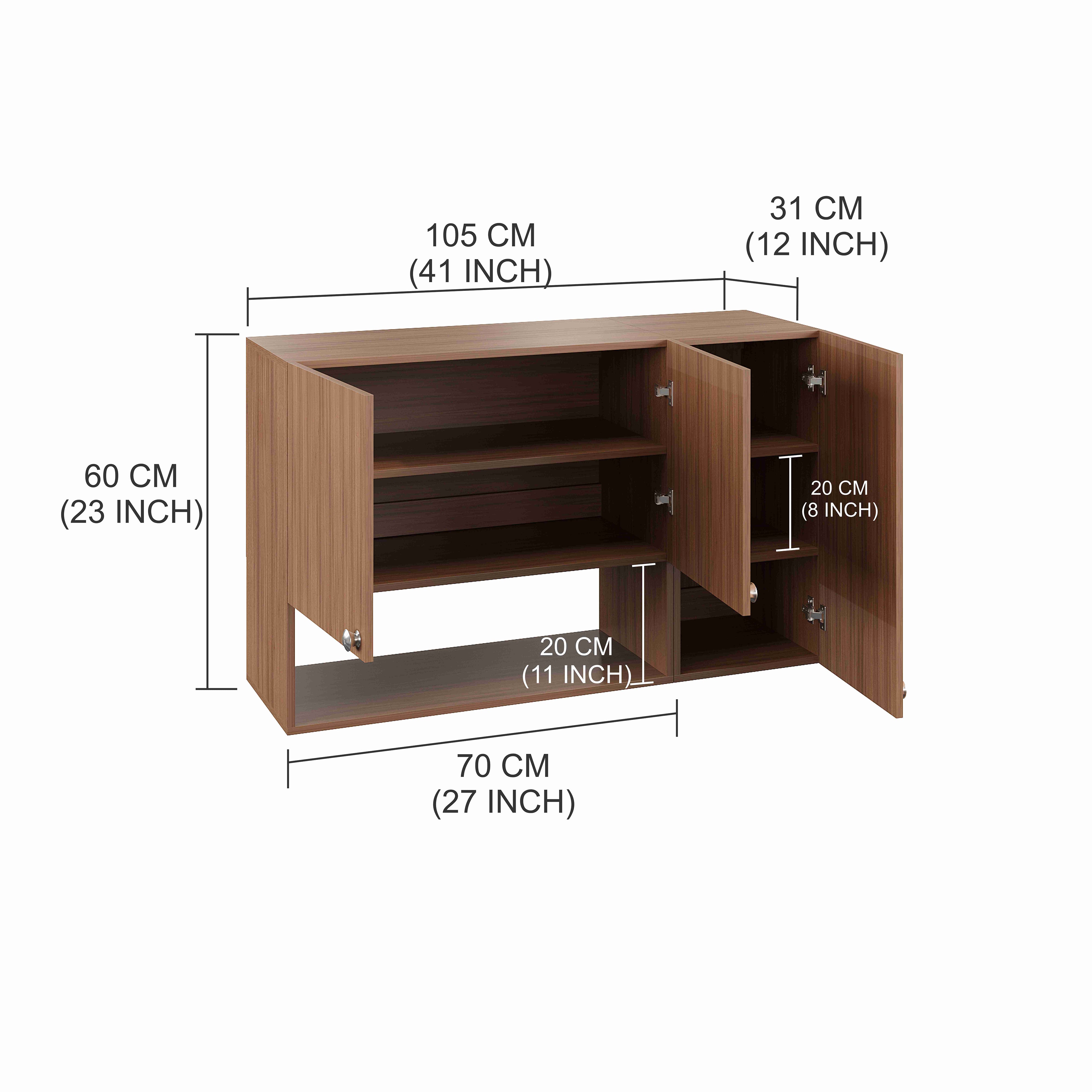 Diana Wall Mount Wooden Kitchen Cabinet Storage Rack Shelf Organizer with Door in Exotic Teak Finish