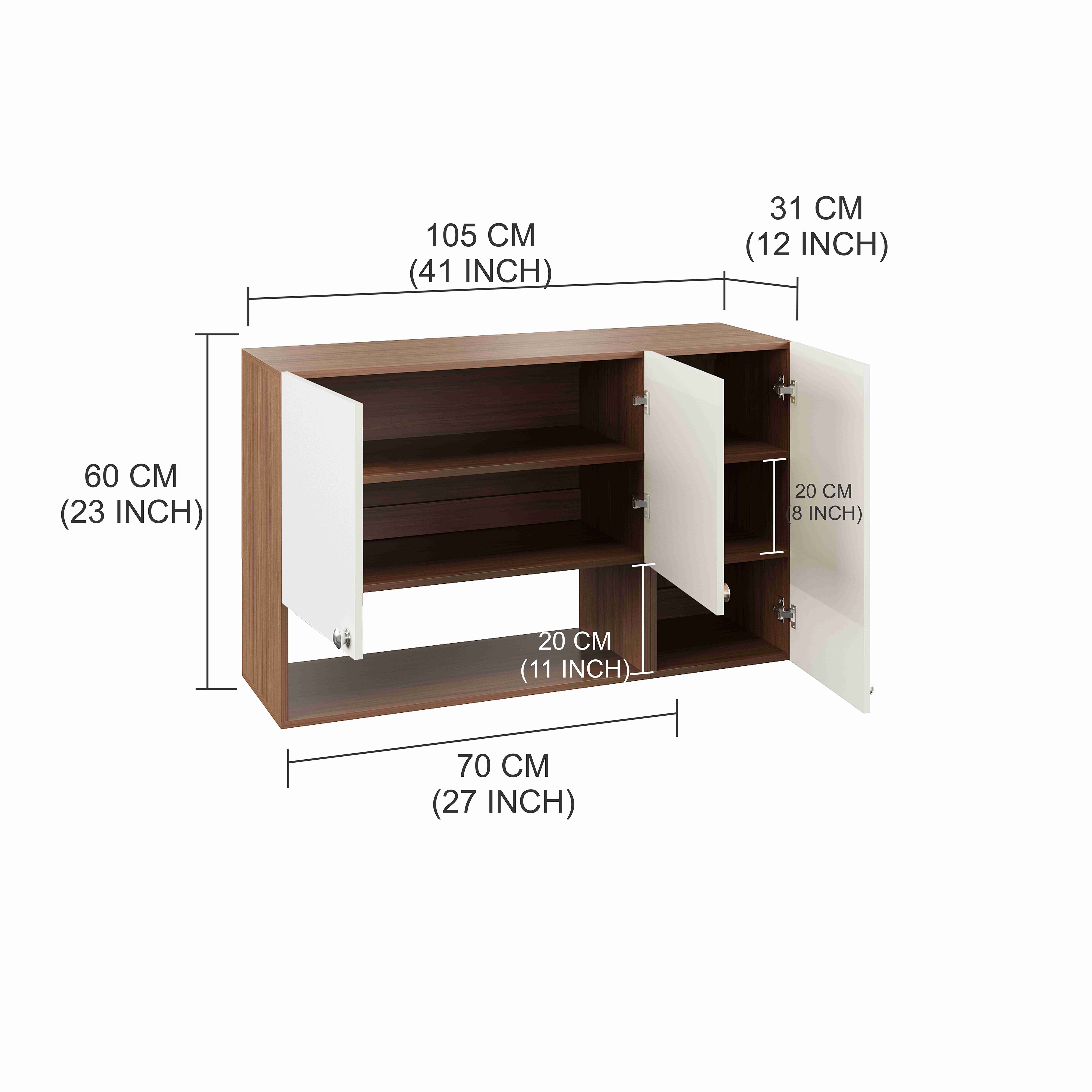 Diana Wall Mount Wooden Kitchen Cabinet Storage Rack Shelf Organizer with Door in Exotic Teak & White Finish