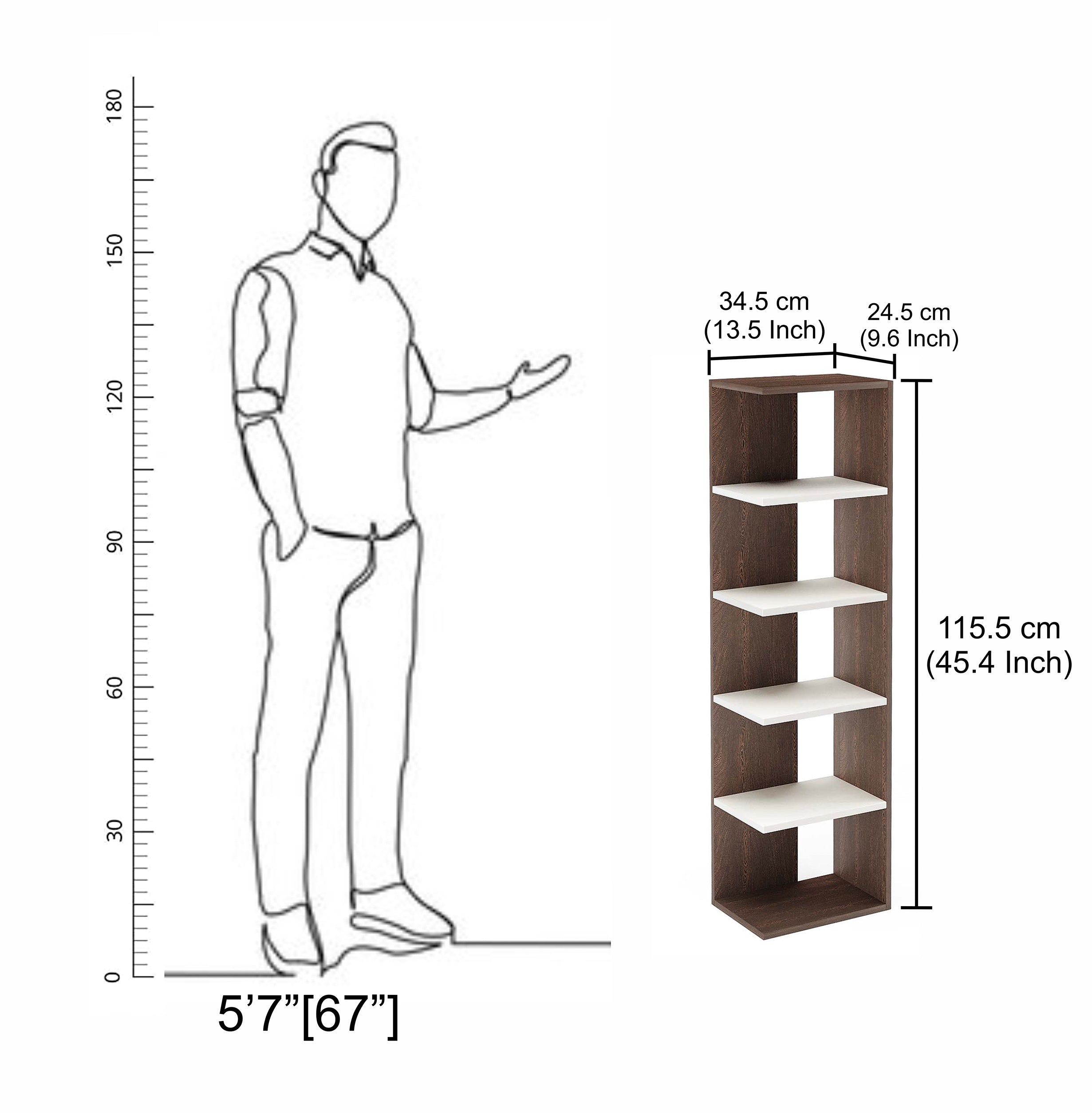 Rowbell Wooden Book Shelf for Books, Book Shelf Rack for Home Library, Corner Shelf for Living Room, Study Room & Office Furniture (Wenge & White)
