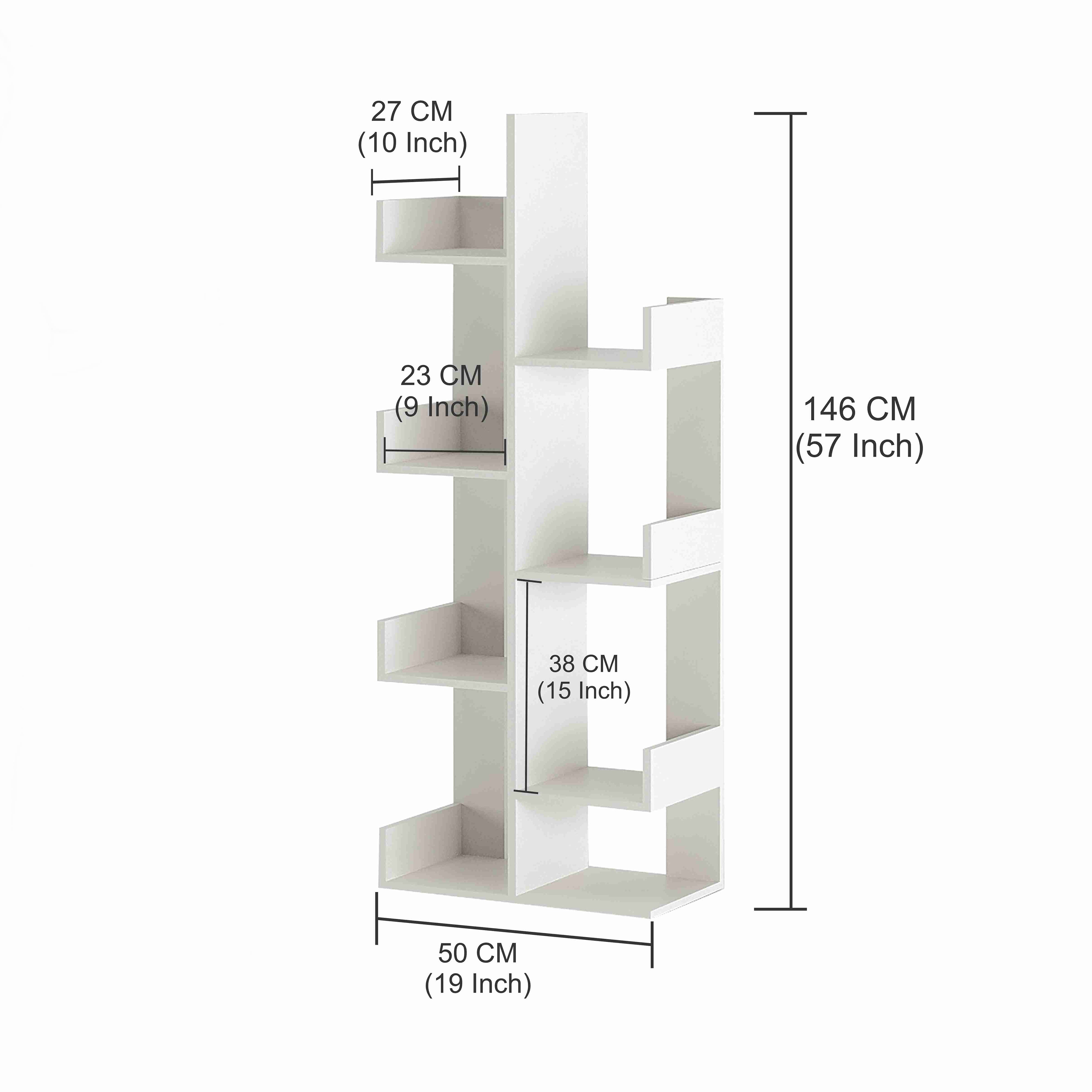 Barret Wooden Book Shelf for Books, Book Shelf Rack for Home Library, Corner Shelf for Living Room, Study Room & Office Furniture (White)