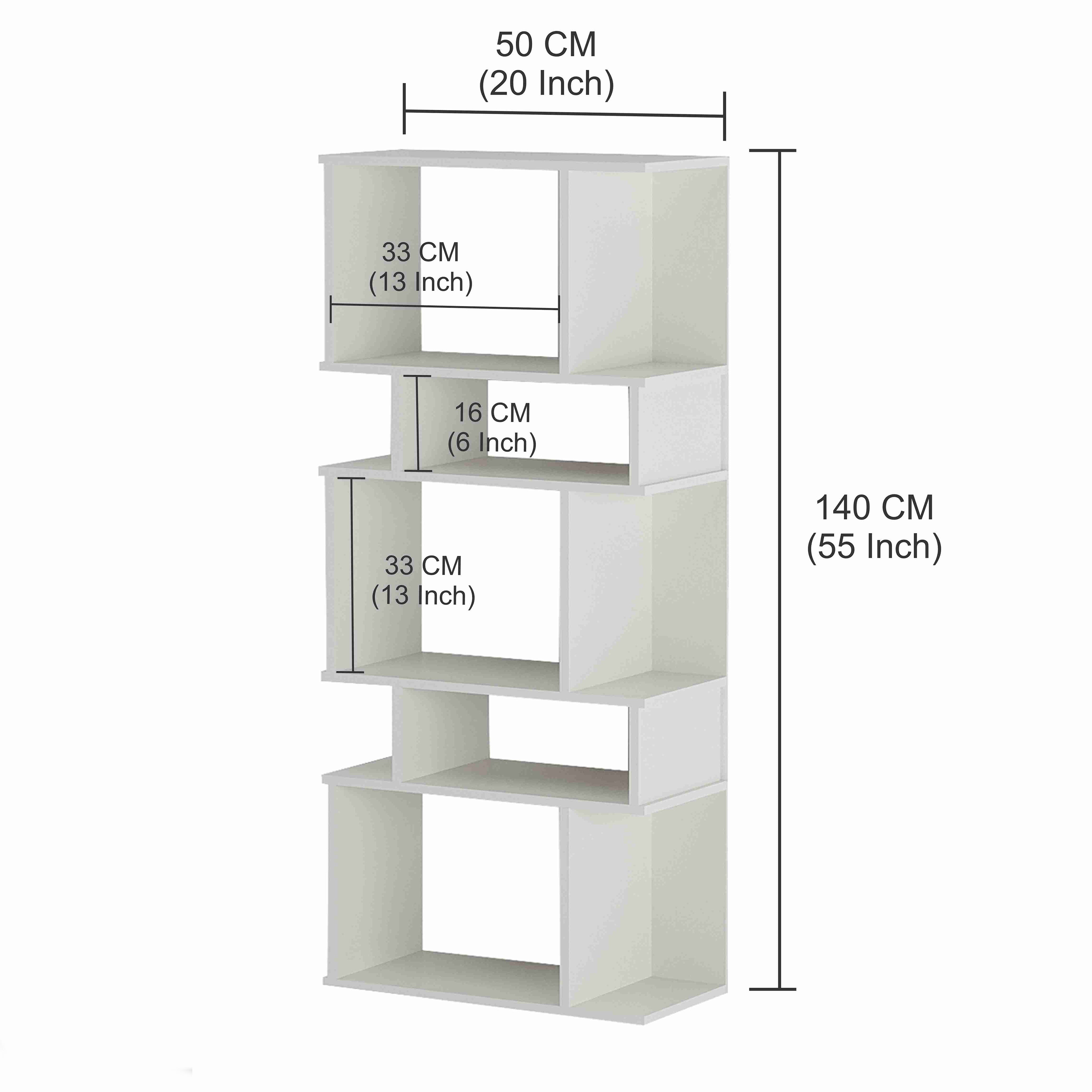 Adison Wooden Book Shelf for Books, Book Shelf Rack for Home Library, Corner Shelf for Living Room, Study Room & Office Furniture (White)