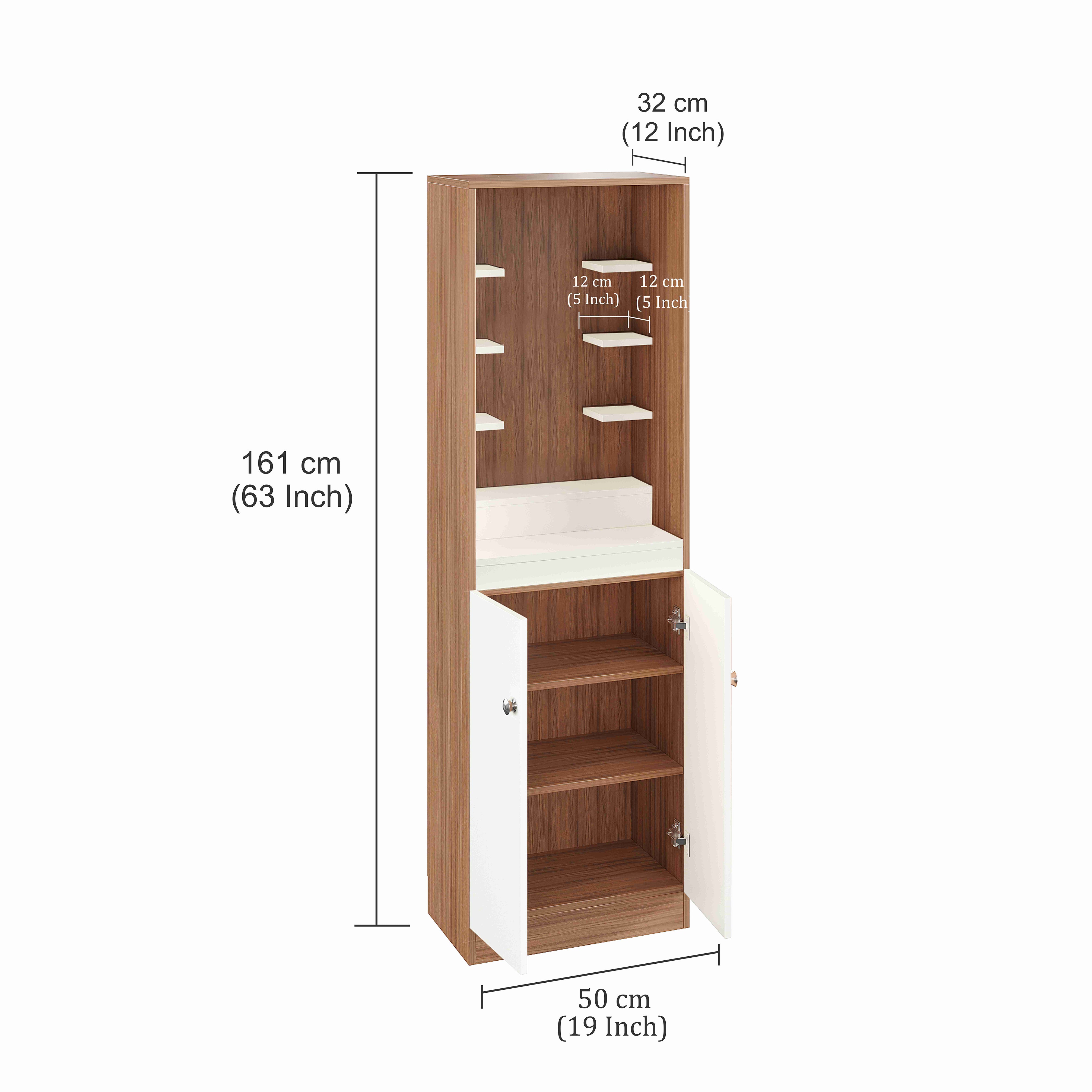 Adya Pooja Mandir for Home, Modern Temple for Home & Office, Prayer Cabinet Puja Stand Shelf in Exotic Teak & White Finish