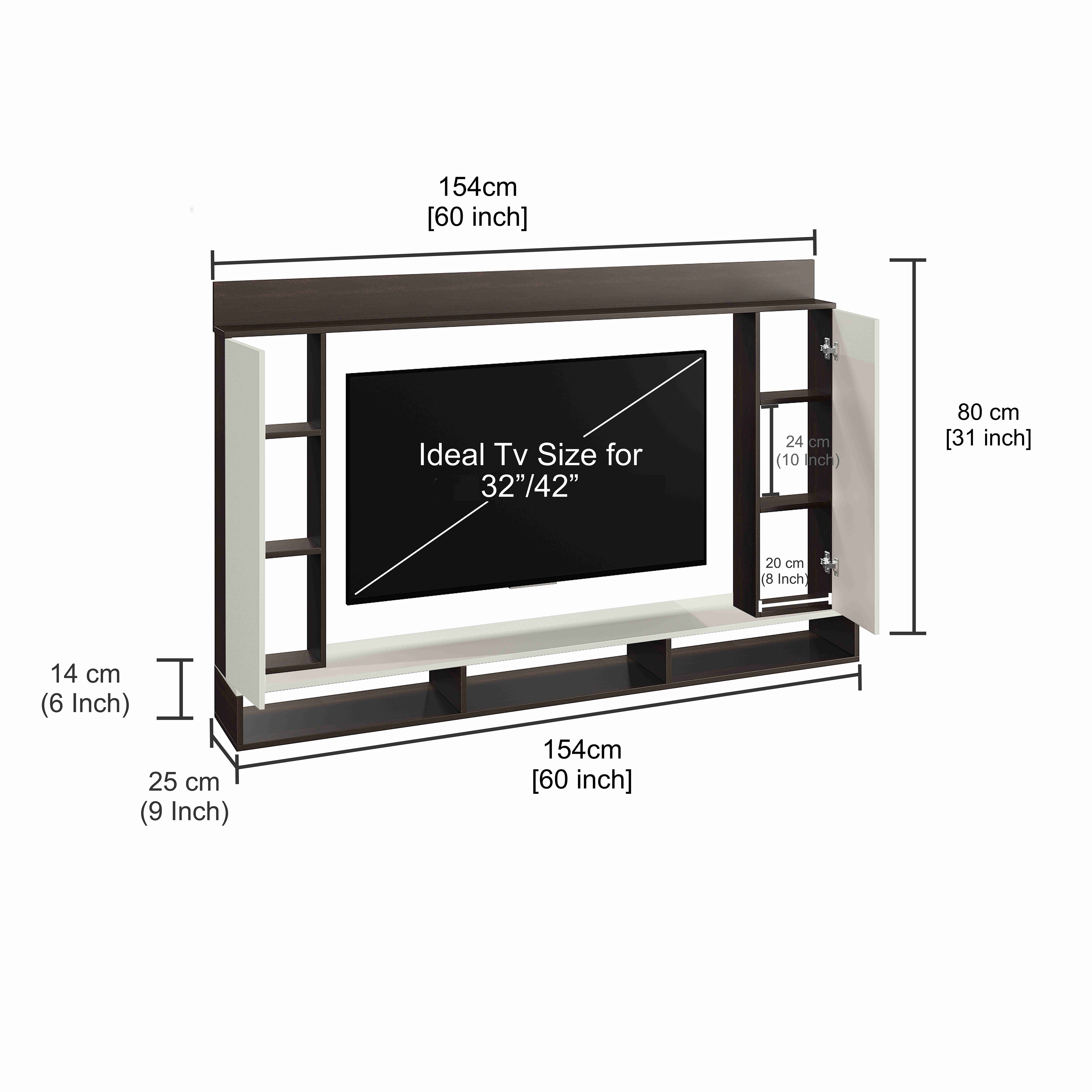 FURNEASER Morris Engineered Wood Wall Mount TV Unit/Set Top Box Stand with Display Shelves/Modern Tv Rack/Cabinet/Showcase for 43 inch TV (Wenge & White)