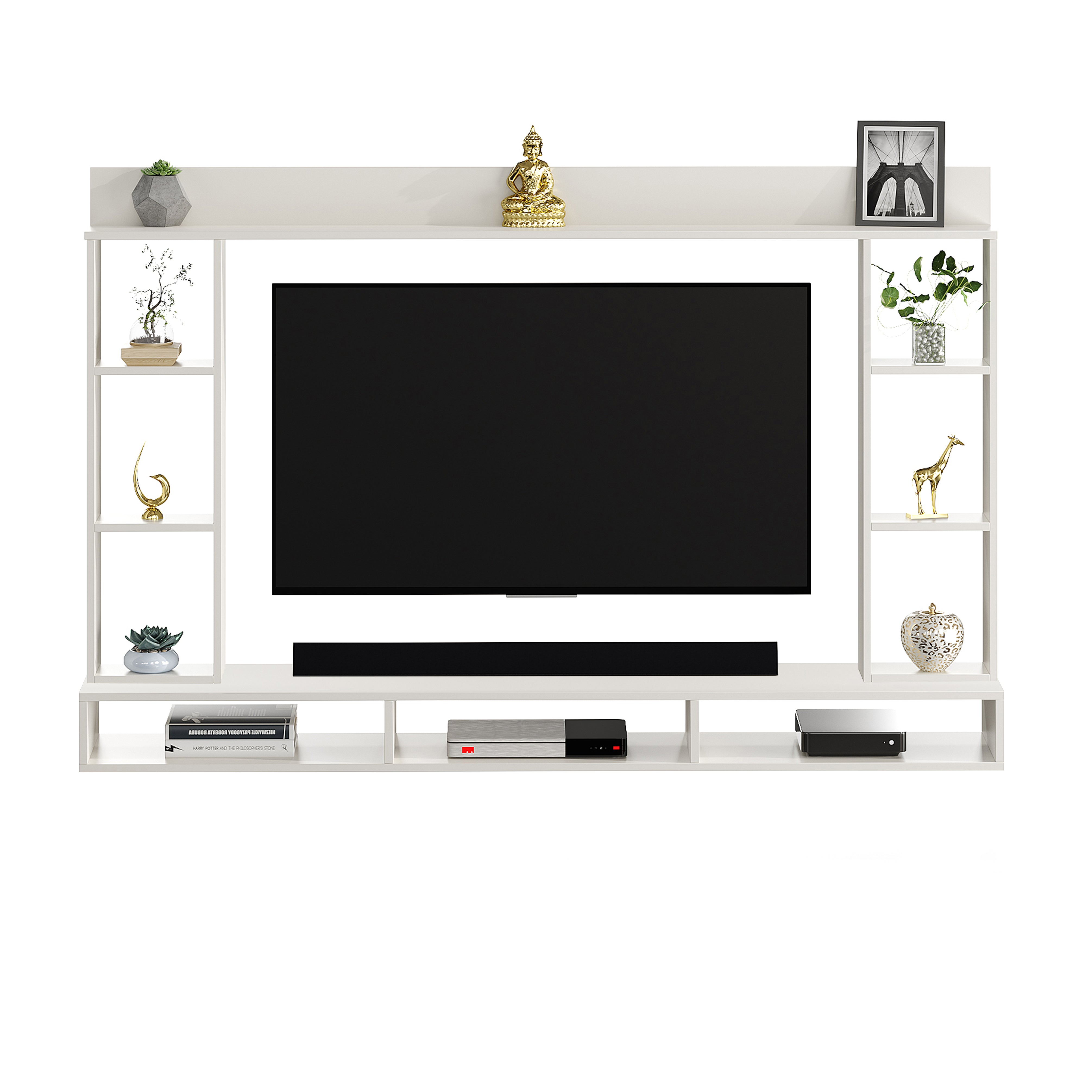 FURNEASER Paul Engineered Wood Wall Mount TV Unit/TV Stand/TV Cabinet/TV Entertainment Unit/Set Top Box Stand (White) (Ideal for 55 Inch)(D.I.Y)