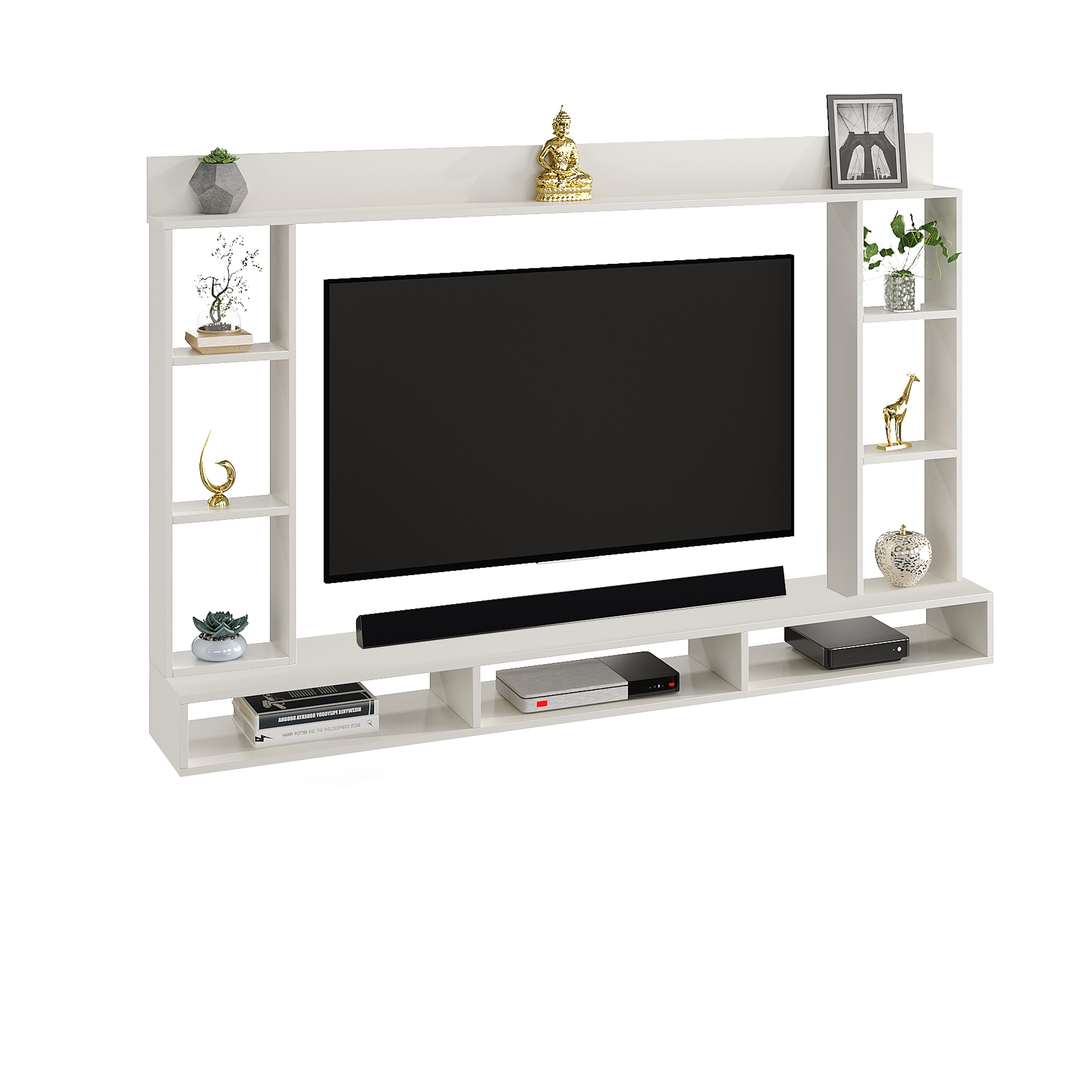 FURNEASER Paul Engineered Wood Wall Mount TV Unit/TV Stand/TV Cabinet/TV Entertainment Unit/Set Top Box Stand (White) (Ideal for 55 Inch)(D.I.Y)