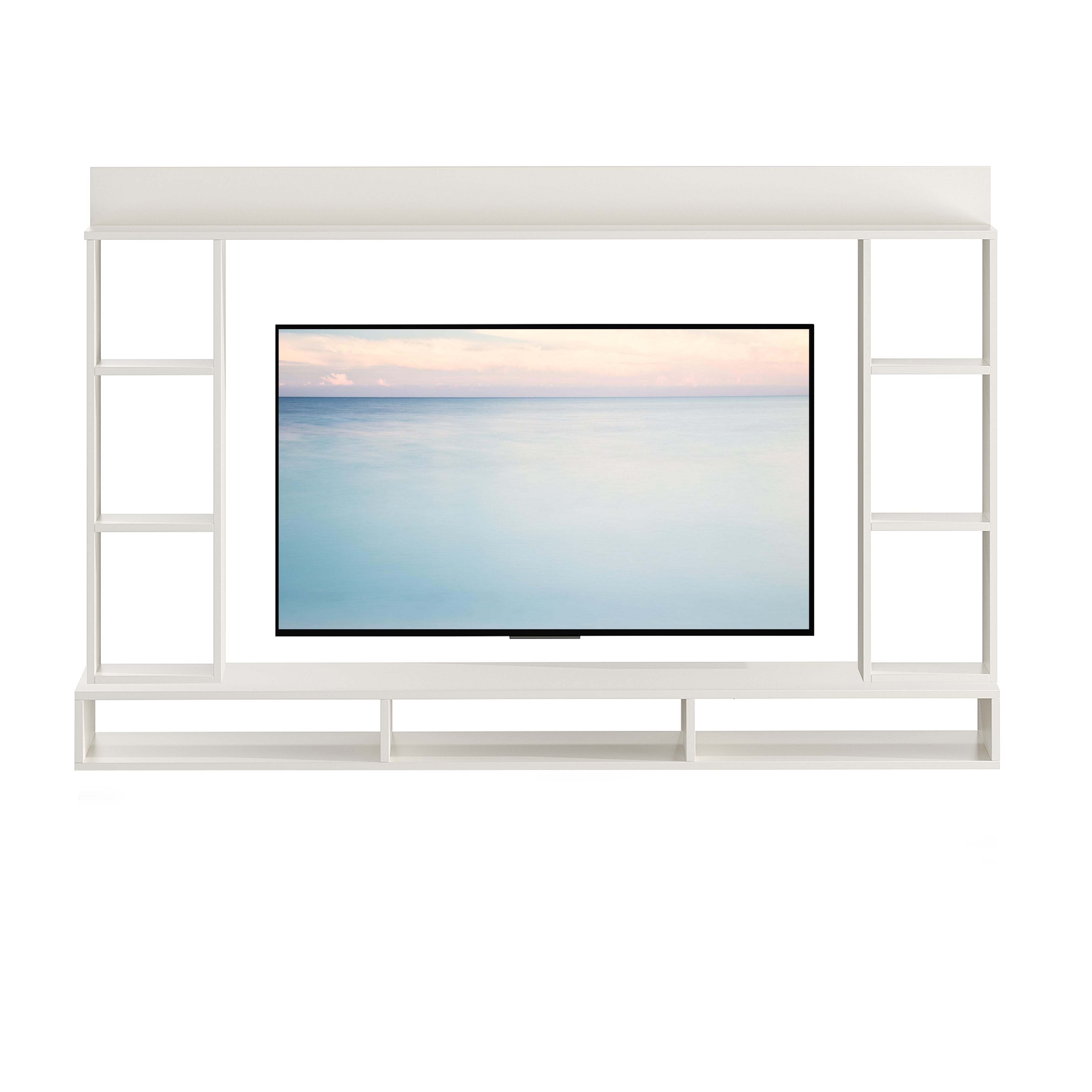 FURNEASER Paul Engineered Wood Wall-Mount TV Unit for Living Room, Set Top Box Stand, Entertainment Unit with Display Shelves, for Upto 43 Inch TV (White)