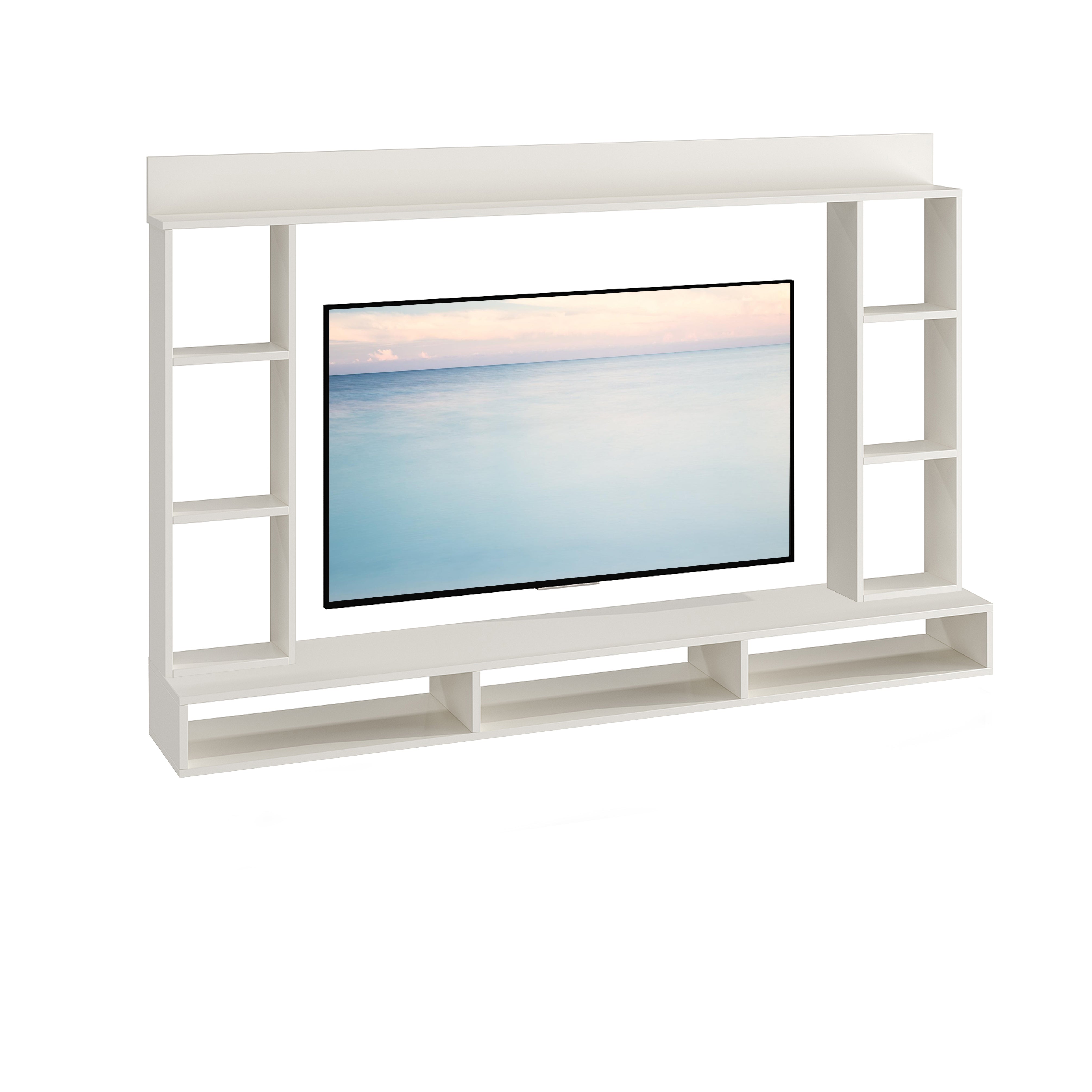 FURNEASER Paul Engineered Wood Wall-Mount TV Unit for Living Room, Set Top Box Stand, Entertainment Unit with Display Shelves, for Upto 43 Inch TV (White)