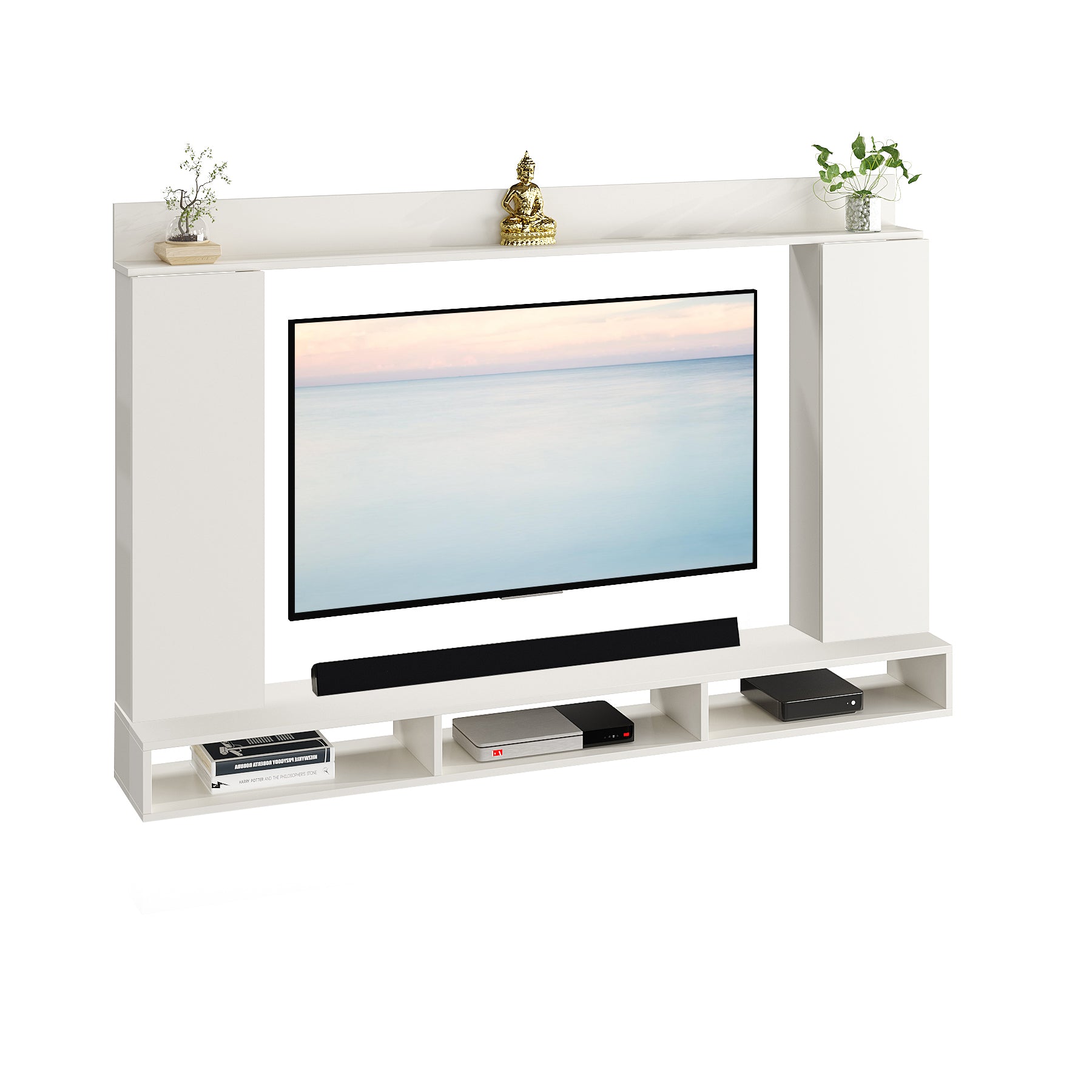 FURNEASER Morris Engineered Wood Wall Mount TV Unit/Set Top Box Stand with Display Shelves/Modern Tv Rack/Cabinet/Showcase for 43 inch TV (White)