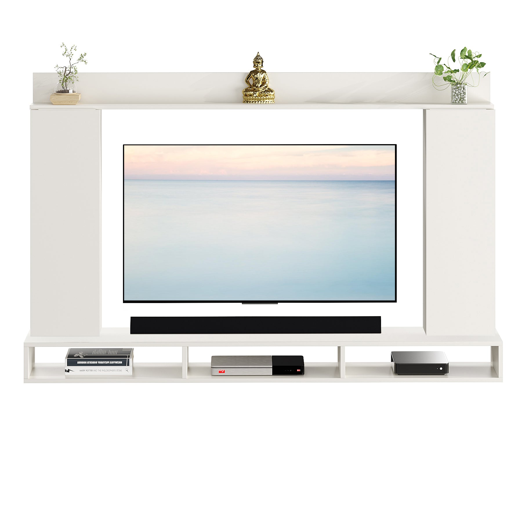 FURNEASER Morris Engineered Wood Wall Mount TV Unit/Set Top Box Stand with Display Shelves/Modern Tv Rack/Cabinet/Showcase for 43 inch TV (White)