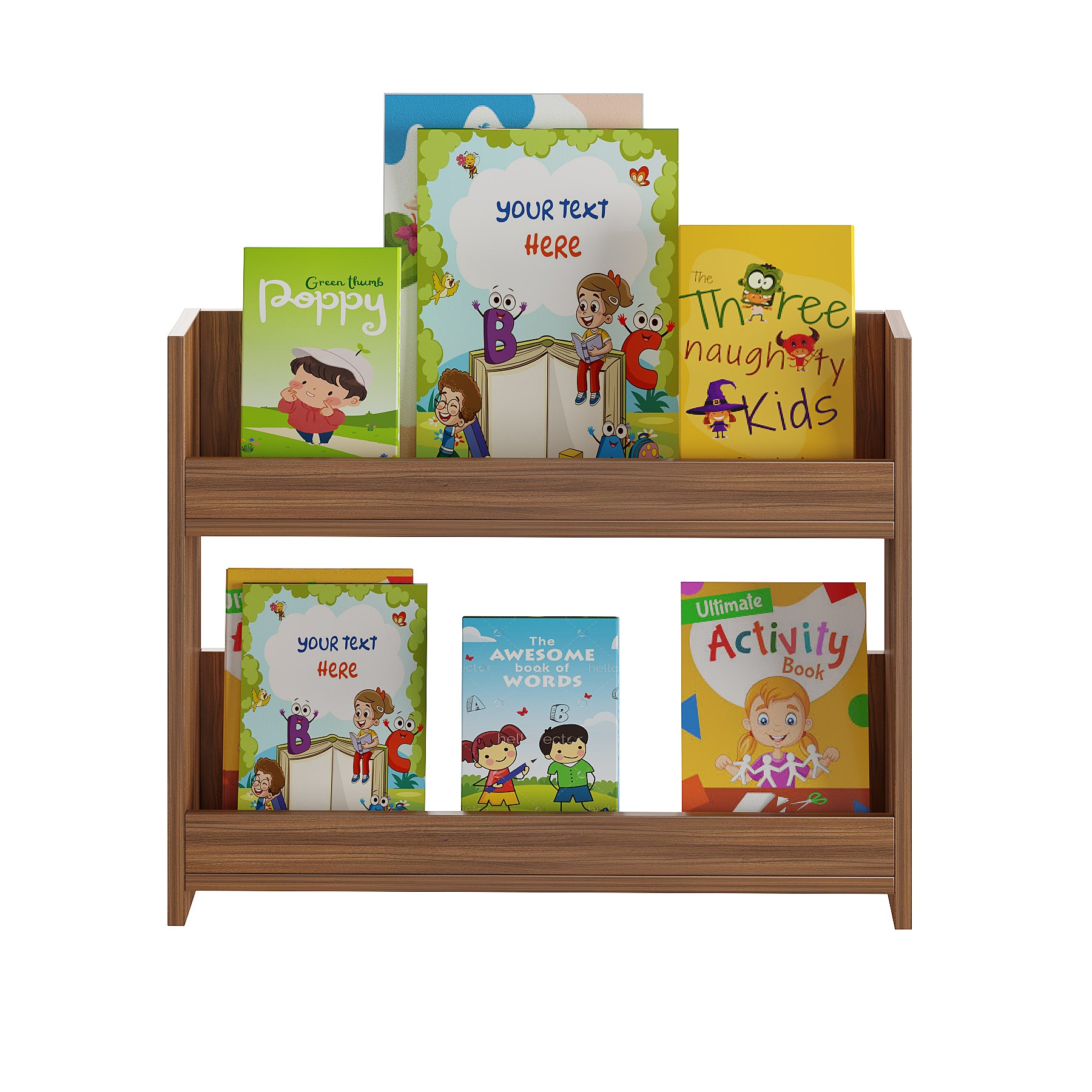 WOODWIDER Zanny Wooden Wall Hanging Book Rack, Front-Facing Bookshelf, Kids Book Storage Rack, Small Bookshelf, Perfect for Home Play Nursery Schools (Exotic Teak)