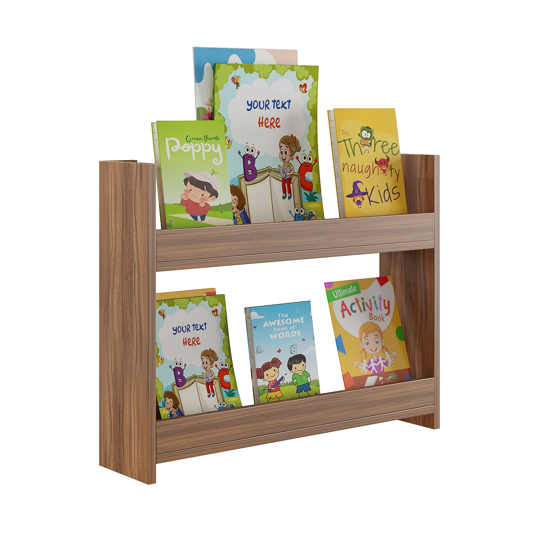 WOODWIDER Zanny Wooden Wall Hanging Book Rack, Front-Facing Bookshelf, Kids Book Storage Rack, Small Bookshelf, Perfect for Home Play Nursery Schools (Exotic Teak)