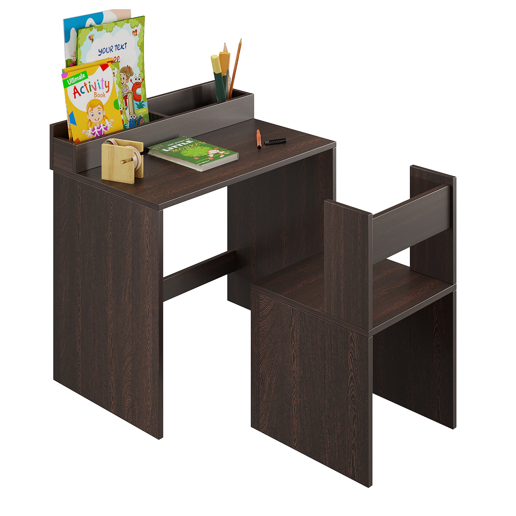 Jasper Engineered Wood Light Weight Study Table & Chair Set with Storage for 3-12 Years Kids, Medium Size Kids Desk Set Upto 60kgs Weight Capacity - DIY Installation (Wenge))