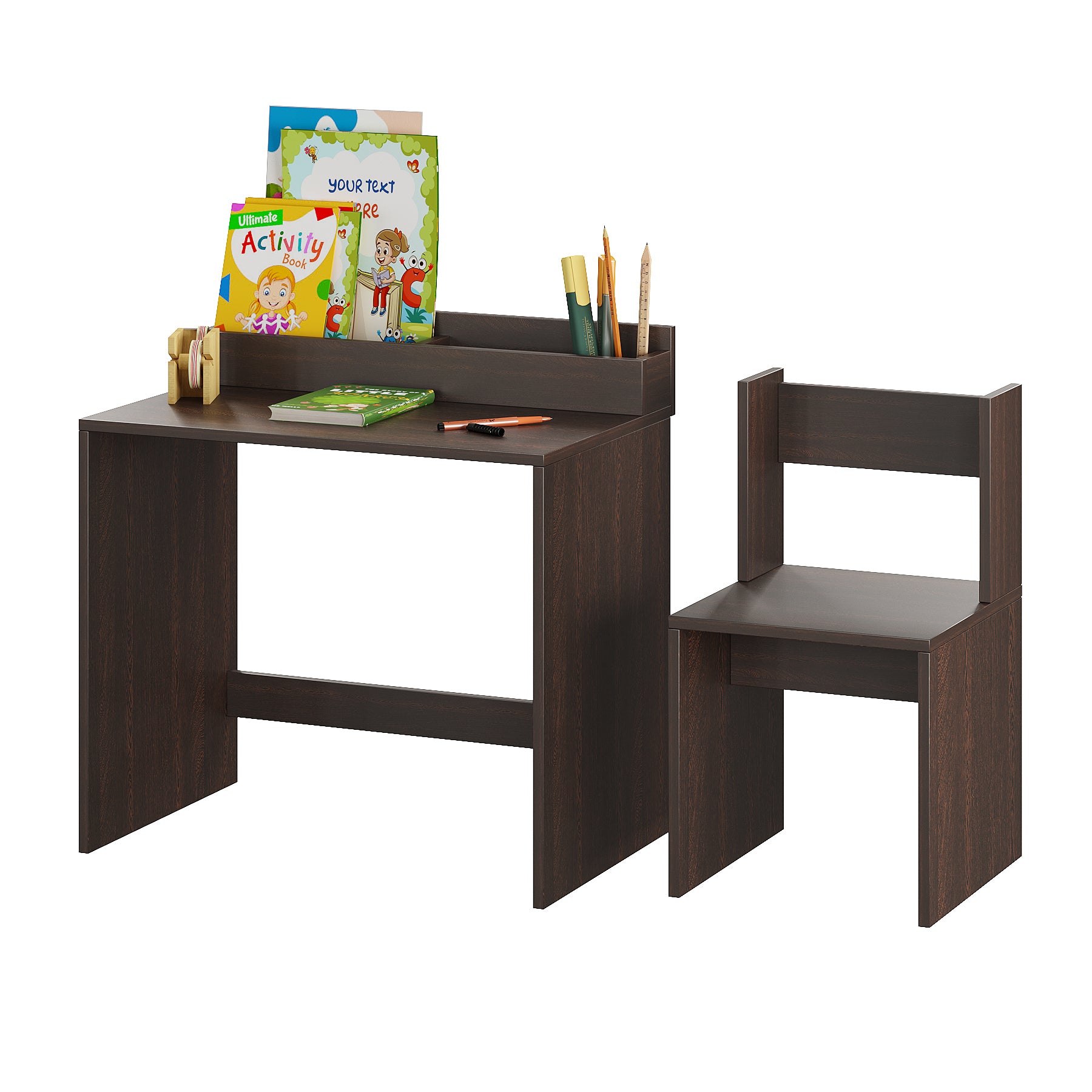 Jasper Engineered Wood Light Weight Study Table & Chair Set with Storage for 3-12 Years Kids, Medium Size Kids Desk Set Upto 60kgs Weight Capacity - DIY Installation (Wenge))