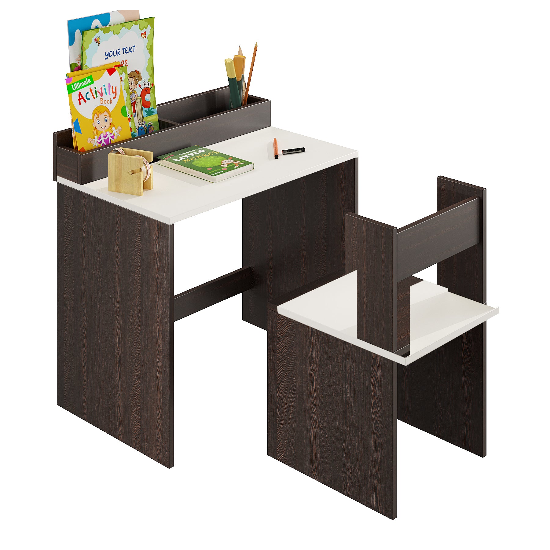 Jasper Engineered Wood Light Weight Study Table & Chair Set with Storage for 3-12 Years Kids, Medium Size Kids Desk Set Upto 60kgs Weight Capacity - DIY Installation (Wenge & White)