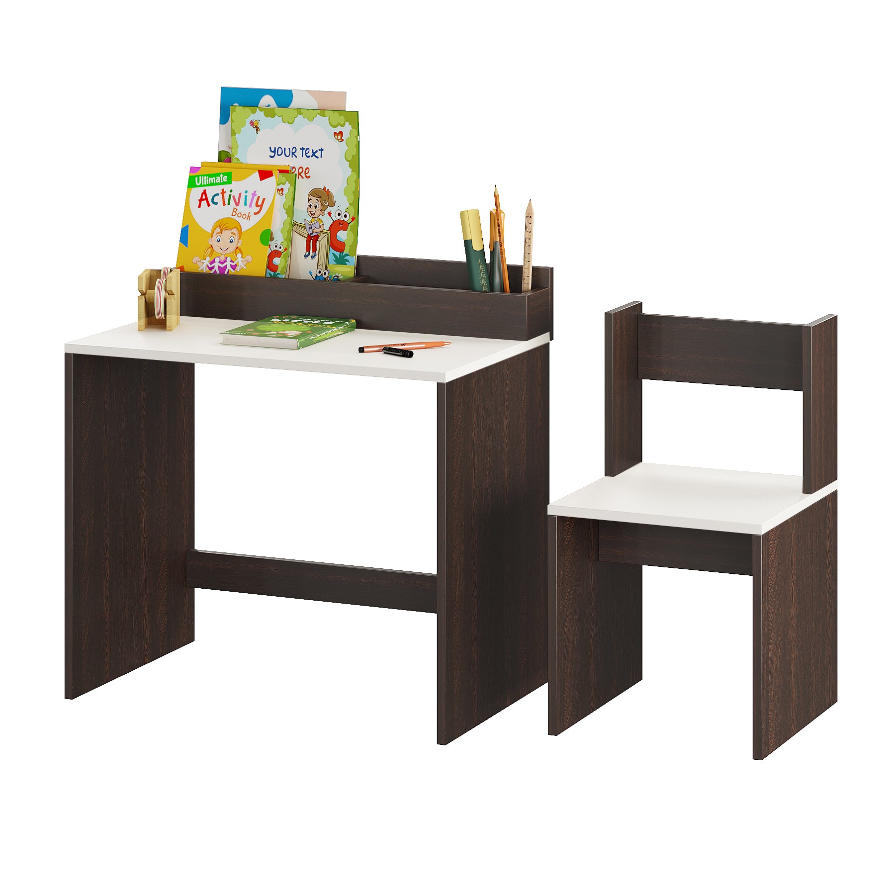 Jasper Engineered Wood Light Weight Study Table & Chair Set with Storage for 3-12 Years Kids, Medium Size Kids Desk Set Upto 60kgs Weight Capacity - DIY Installation (Wenge & White)