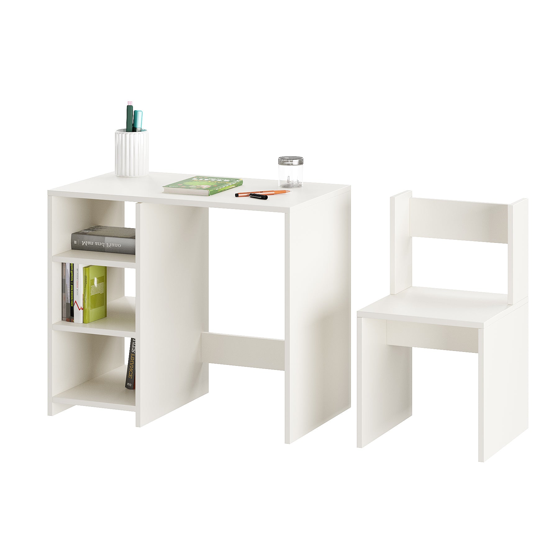 Harper Engineered Wood Light Weight Study Table & Chair Set with Storage for 3-12 Years Kids, Medium Size Kids Desk Set Upto 60kgs Weight Capacity - DIY Installation (White)