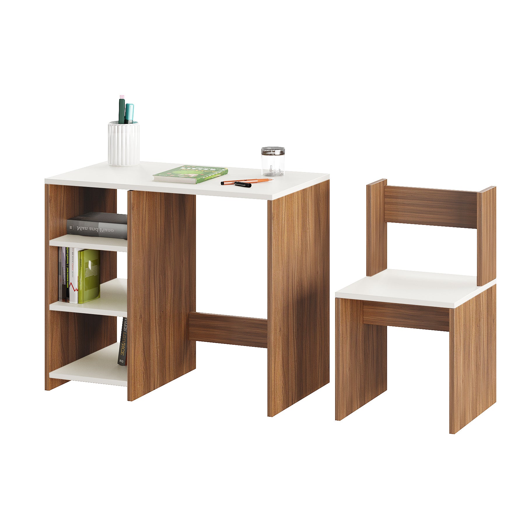 Harper Engineered Wood Light Weight Study Table & Chair Set with Storage for 3-12 Years Kids, Medium Size Kids Desk Set Upto 60kgs Weight Capacity - DIY Installation (Exotic teak & whjite)