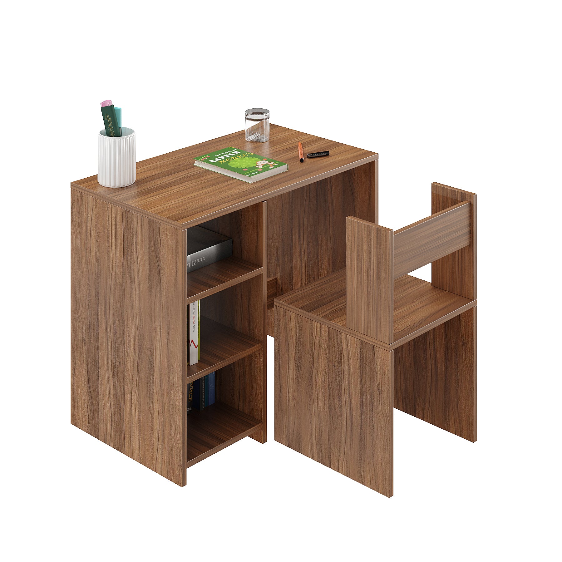 Harper Engineered Wood Light Weight Study Table & Chair Set with Storage for 3-12 Years Kids, Medium Size Kids Desk Set Upto 60kgs Weight Capacity - DIY Installation (Exotic Teak)