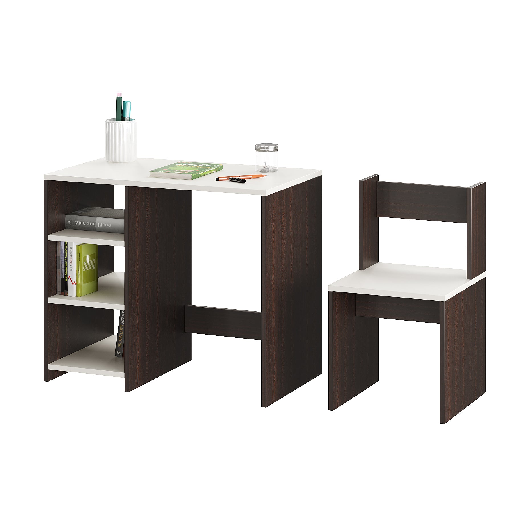 Harper Engineered Wood Light Weight Study Table & Chair Set with Storage for 3-12 Years Kids, Medium Size Kids Desk Set Upto 60kgs Weight Capacity - DIY Installation (Wenge & whjite)