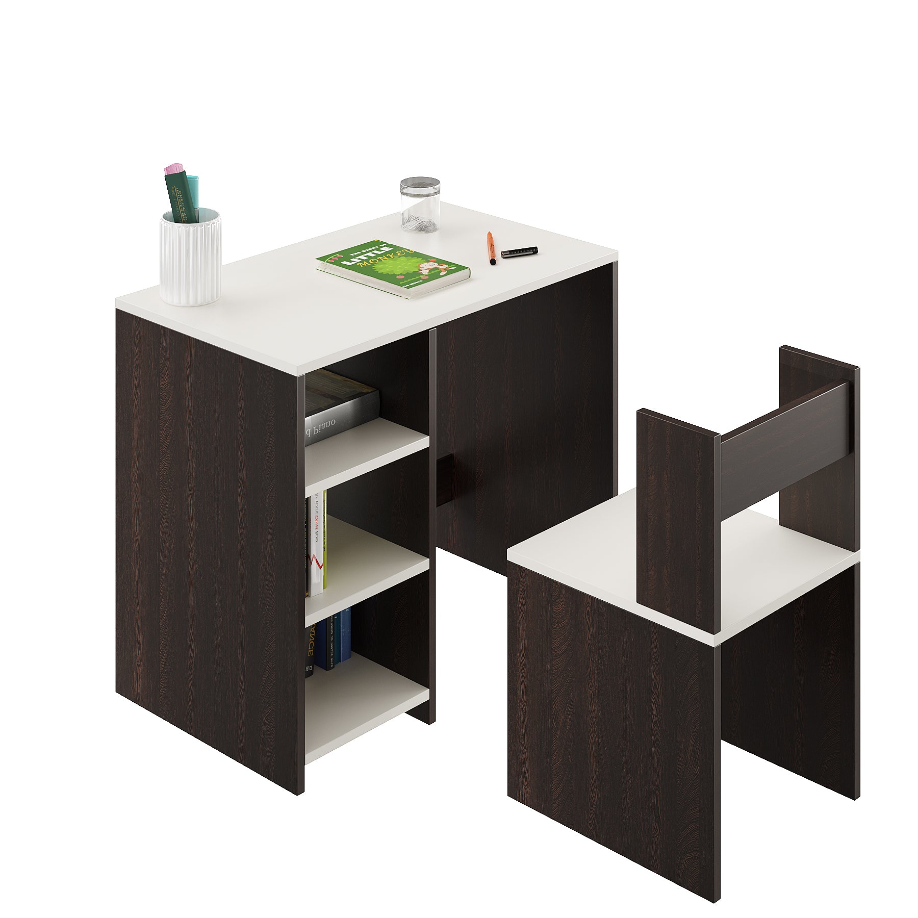 Harper Engineered Wood Light Weight Study Table & Chair Set with Storage for 3-12 Years Kids, Medium Size Kids Desk Set Upto 60kgs Weight Capacity - DIY Installation (Wenge & whjite)