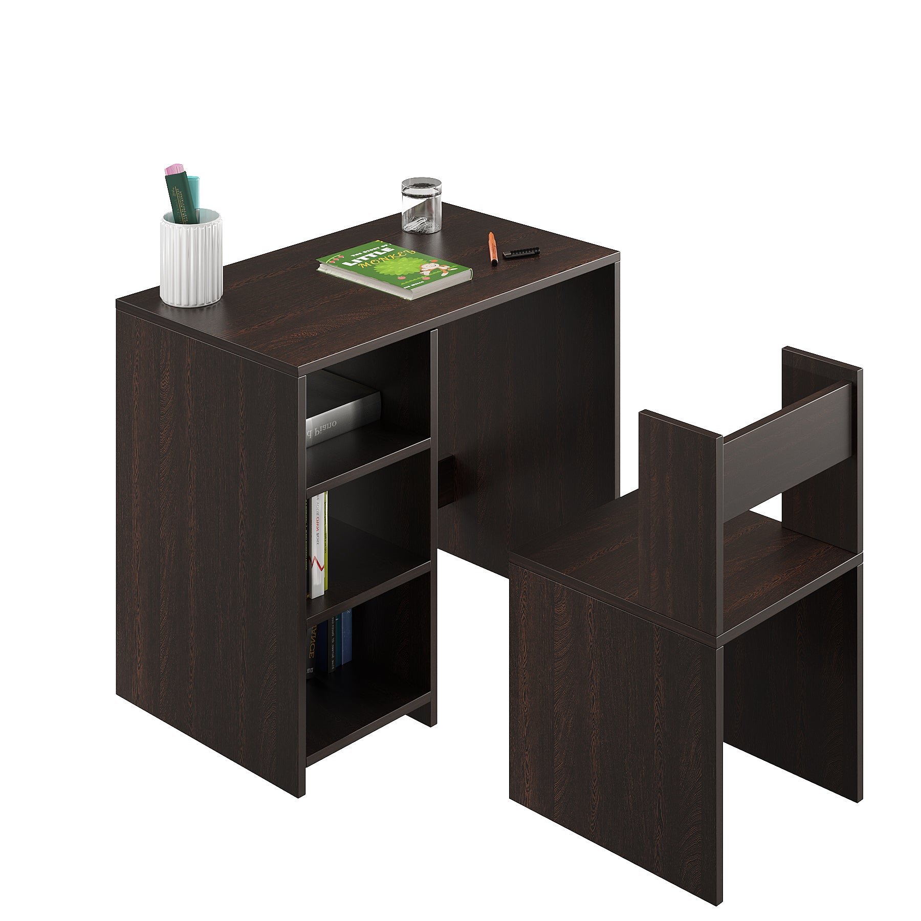 Harper Engineered Wood Light Weight Study Table & Chair Set with Storage for 3-12 Years Kids, Medium Size Kids Desk Set Upto 60kgs Weight Capacity - DIY Installation (Wenge)