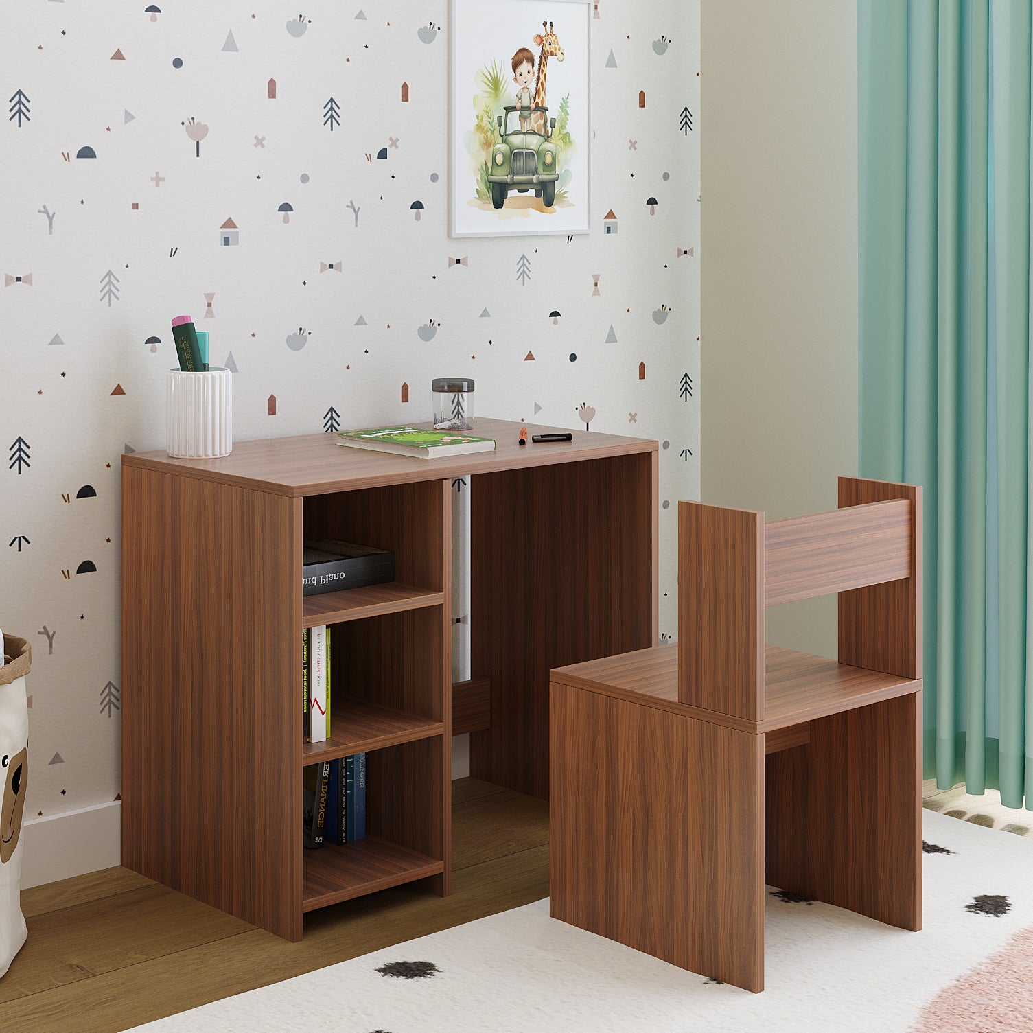 Harper Engineered Wood Light Weight Study Table & Chair Set with Storage for 3-12 Years Kids, Medium Size Kids Desk Set Upto 60kgs Weight Capacity - DIY Installation (Exotic Teak)