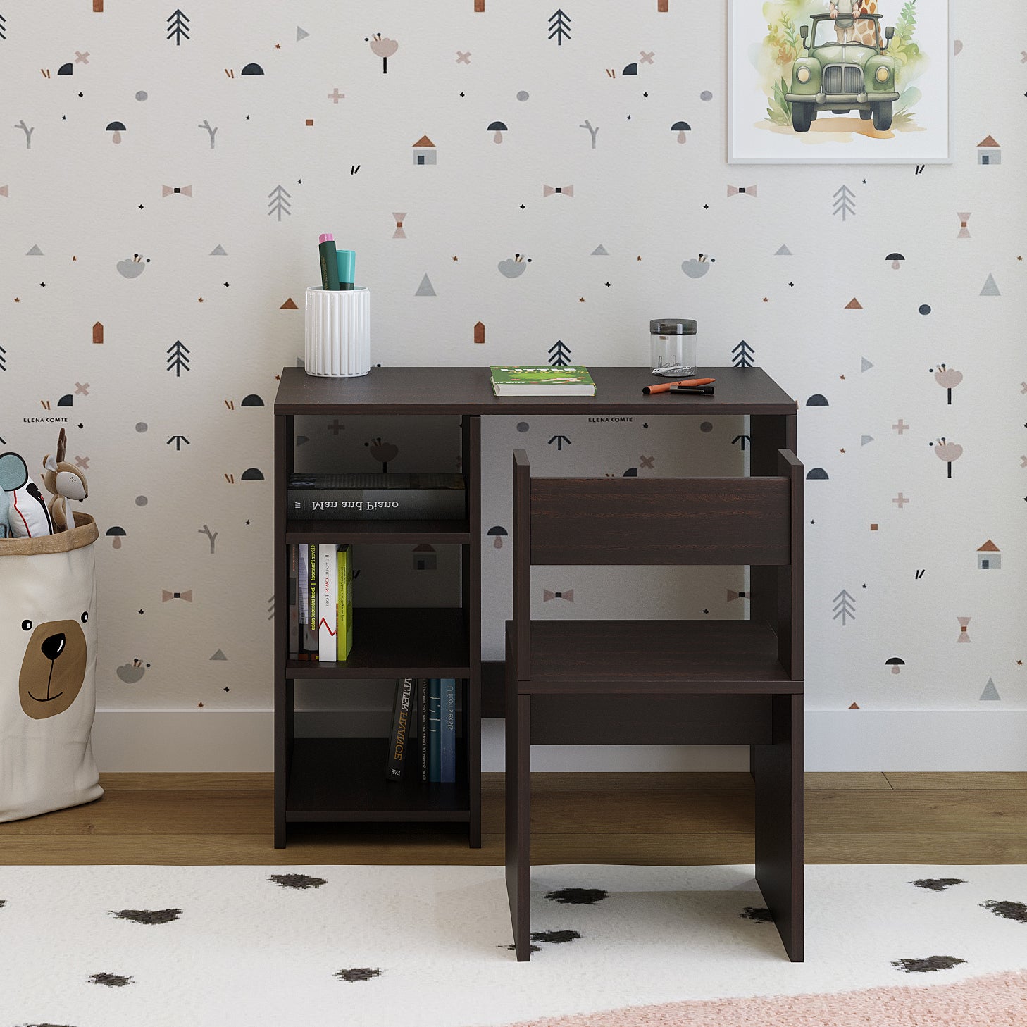 Harper Engineered Wood Light Weight Study Table & Chair Set with Storage for 3-12 Years Kids, Medium Size Kids Desk Set Upto 60kgs Weight Capacity - DIY Installation (Wenge)