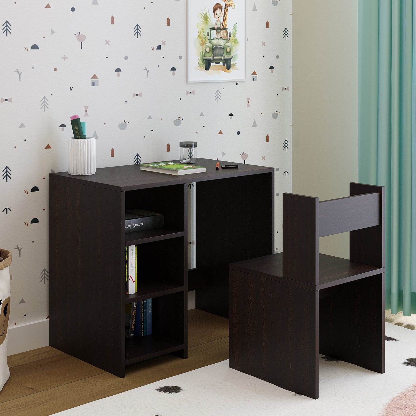 Harper Engineered Wood Light Weight Study Table & Chair Set with Storage for 3-12 Years Kids, Medium Size Kids Desk Set Upto 60kgs Weight Capacity - DIY Installation (Wenge)