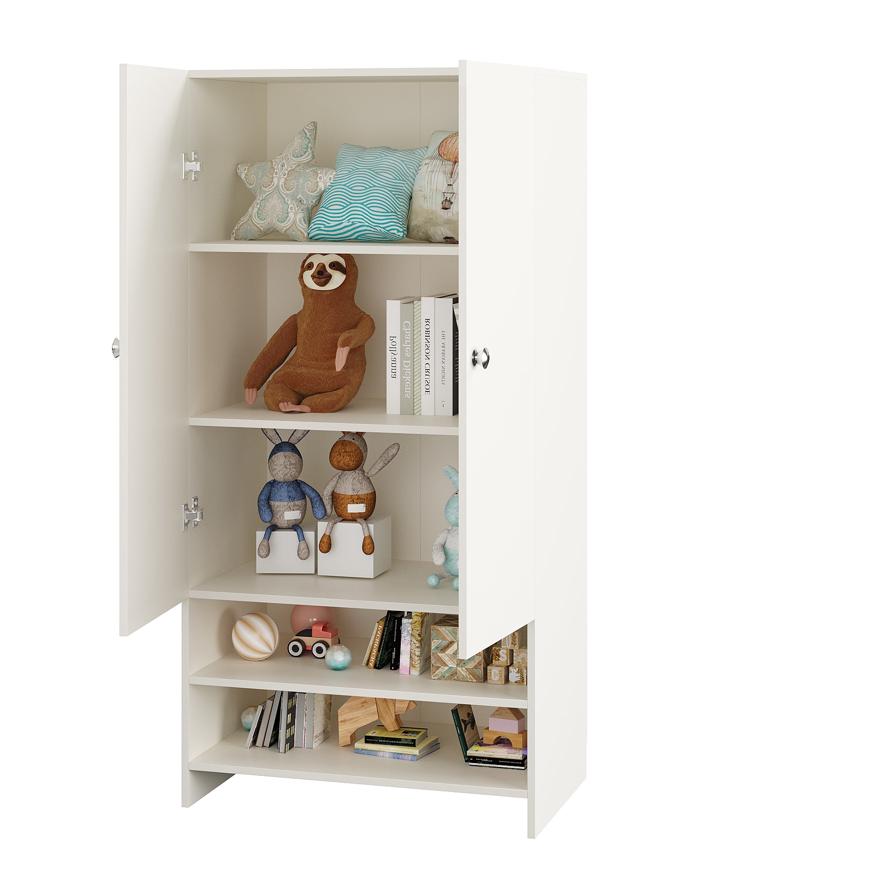 WOODWIDER Yosha Wardrobe for Kids, Baby Almirah for Clothes, Baby Storage Organizer, Cupboard for Clothes, Kids Wardrobe for Clothes/Toys/Books (White)