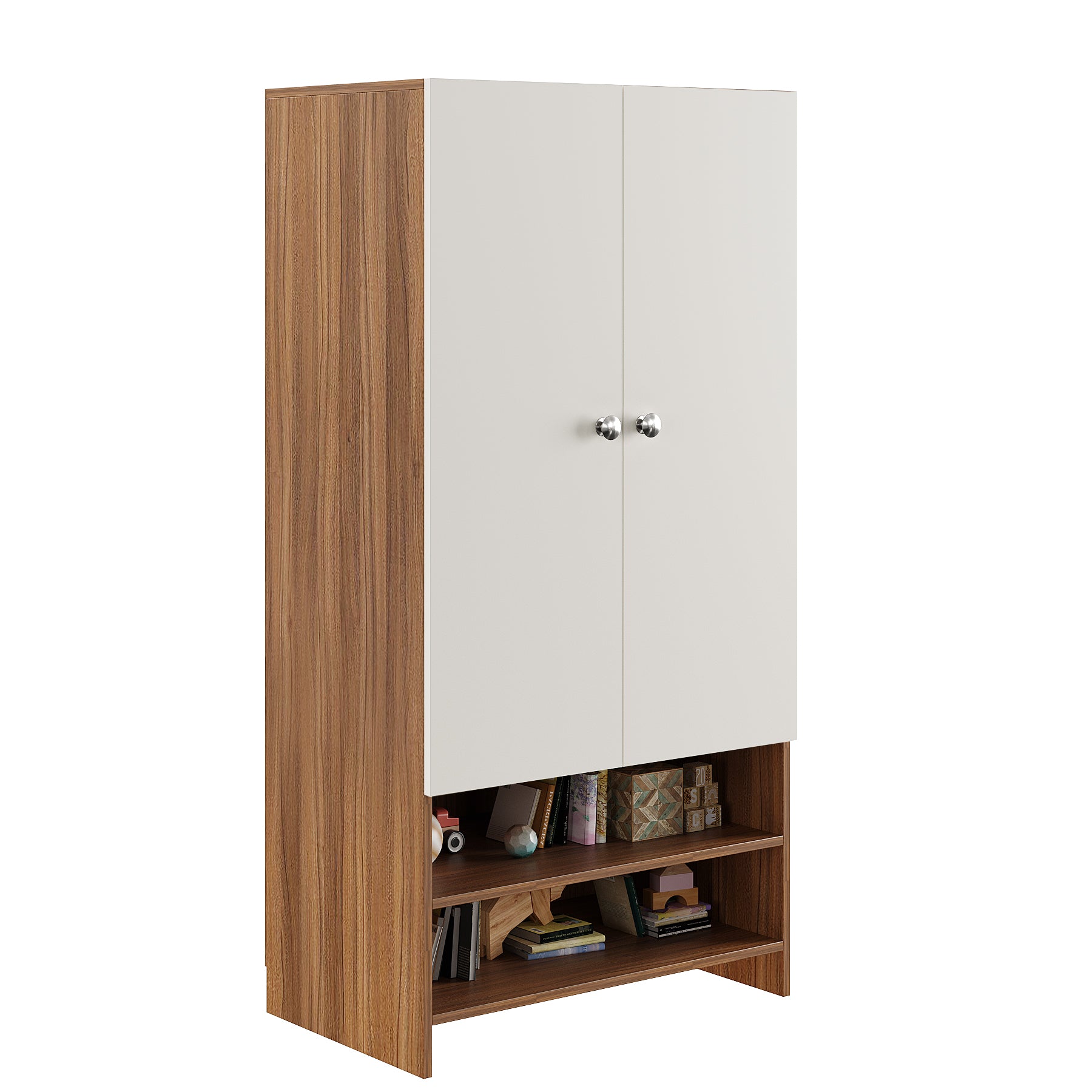 WOODWIDER Yosha Wardrobe for Kids, Baby Almirah for Clothes, Baby Storage Organizer, Cupboard for Clothes, Kids Wardrobe for Clothes/Toys/Books (Exotic Teak & White)