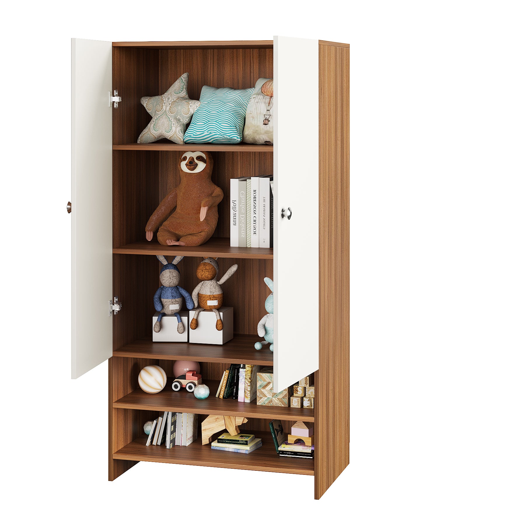 WOODWIDER Yosha Wardrobe for Kids, Baby Almirah for Clothes, Baby Storage Organizer, Cupboard for Clothes, Kids Wardrobe for Clothes/Toys/Books (Exotic Teak & White)