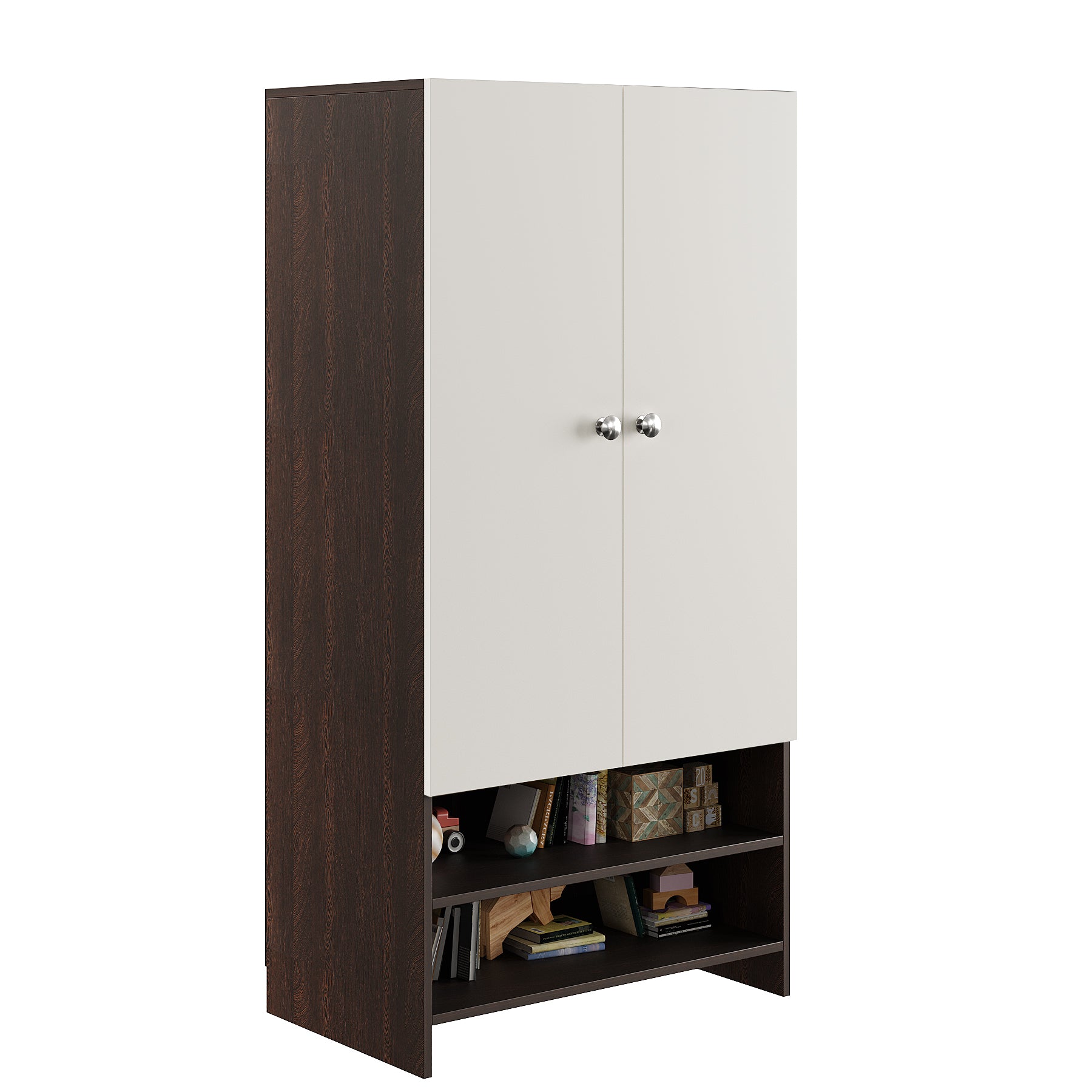 WOODWIDER Yosha Wardrobe for Kids, Baby Almirah for Clothes, Baby Storage Organizer, Cupboard for Clothes, Kids Wardrobe for Clothes/Toys/Books (Wenge & White)