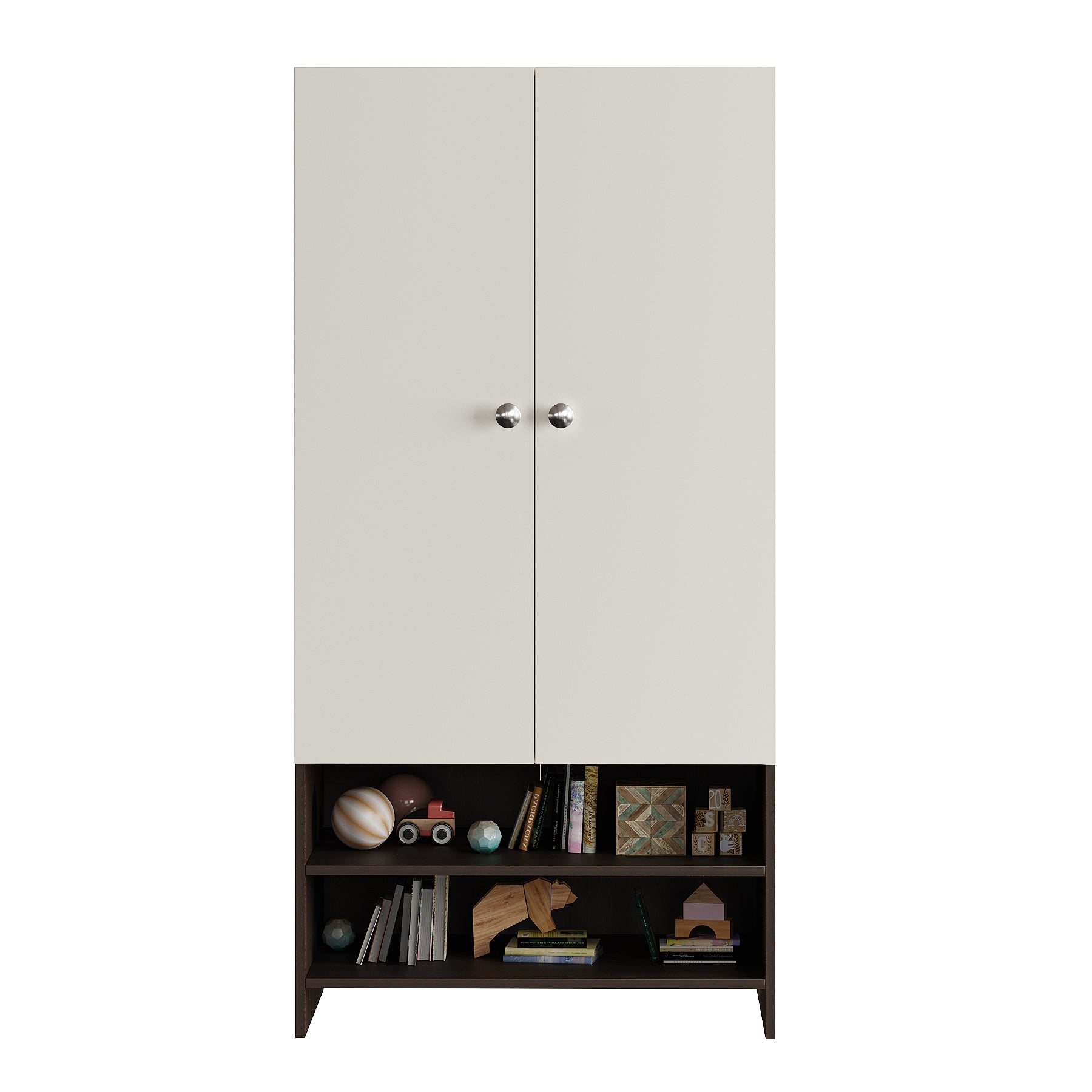 WOODWIDER Yosha Wardrobe for Kids, Baby Almirah for Clothes, Baby Storage Organizer, Cupboard for Clothes, Kids Wardrobe for Clothes/Toys/Books (Wenge & White)