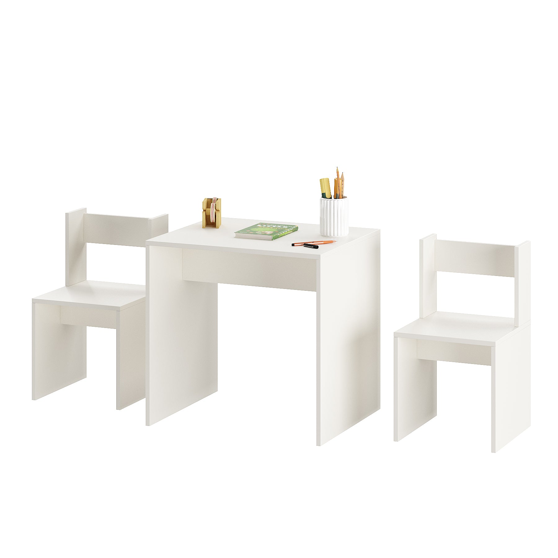 Emma Engineered Wood Light Weight Study Table & Chair Set with Storage for 3-12 Years Kids, Medium Size Kids Desk Set Upto 60kgs Weight Capacity - DIY Installation (White)