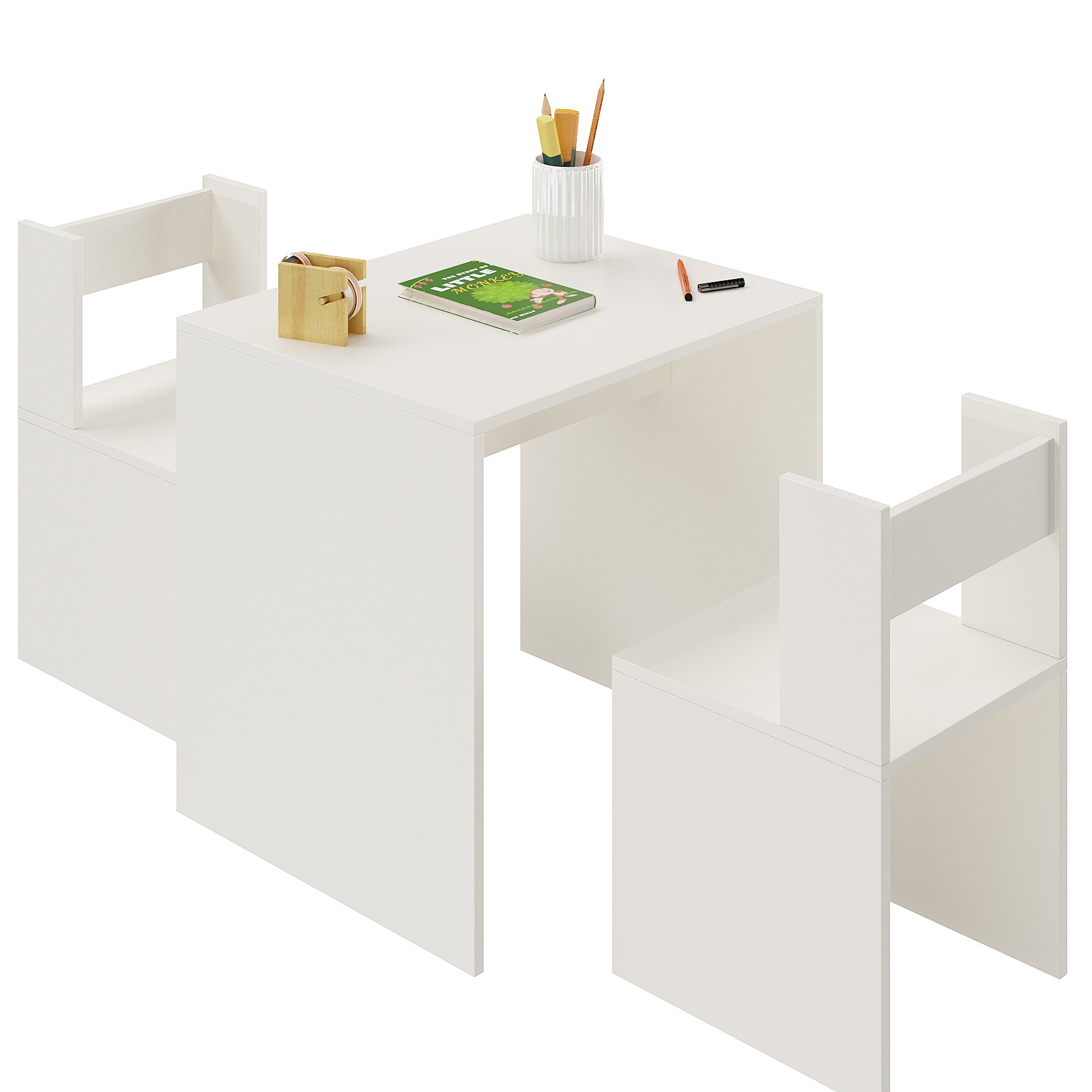 Emma Engineered Wood Light Weight Study Table & Chair Set with Storage for 3-12 Years Kids, Medium Size Kids Desk Set Upto 60kgs Weight Capacity - DIY Installation (White)