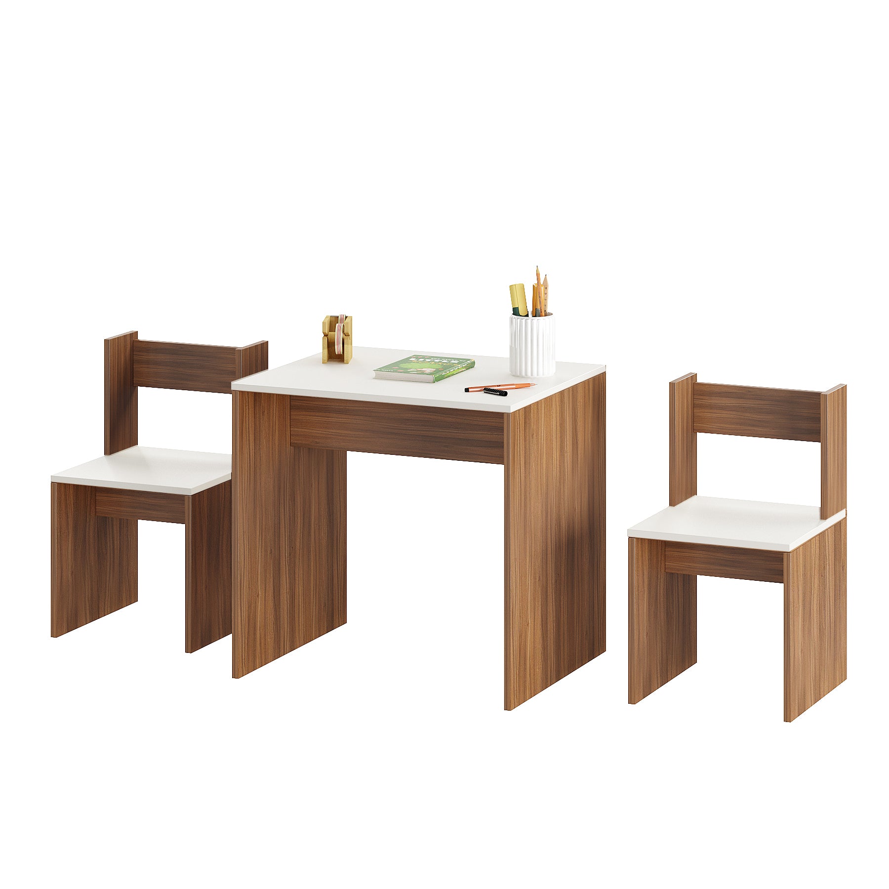 Emma Engineered Wood Light Weight Study Table & Chair Set with Storage for 3-12 Years Kids, Medium Size Kids Desk Set Upto 60kgs Weight Capacity - DIY Installation (Exotic teak & White)